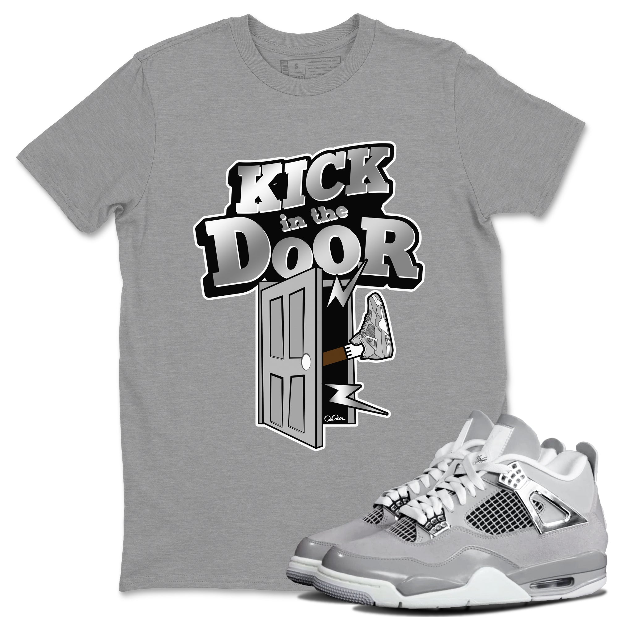 Air Jordan 4 Frozen Moments shirt to match jordans Kick In The Door Streetwear Sneaker Shirt AJ4 Frozen Moments Drip Gear Zone Sneaker Matching Clothing Unisex Heather Grey 1 T-Shirt