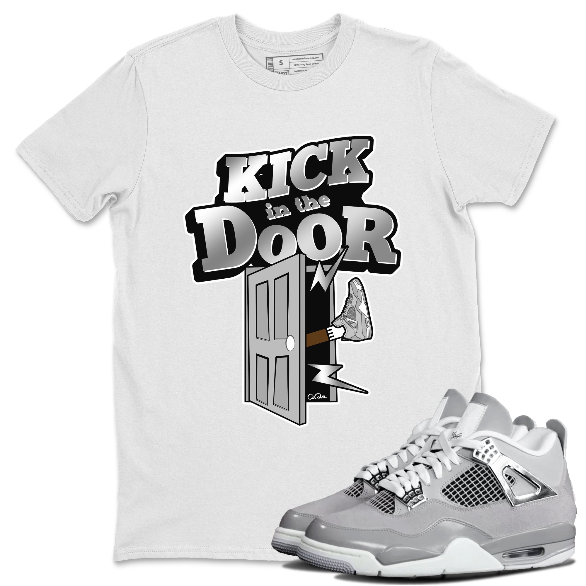 Air Jordan 4 Frozen Moments shirt to match jordans Kick In The Door Streetwear Sneaker Shirt AJ4 Frozen Moments Drip Gear Zone Sneaker Matching Clothing Unisex White 1 T-Shirt