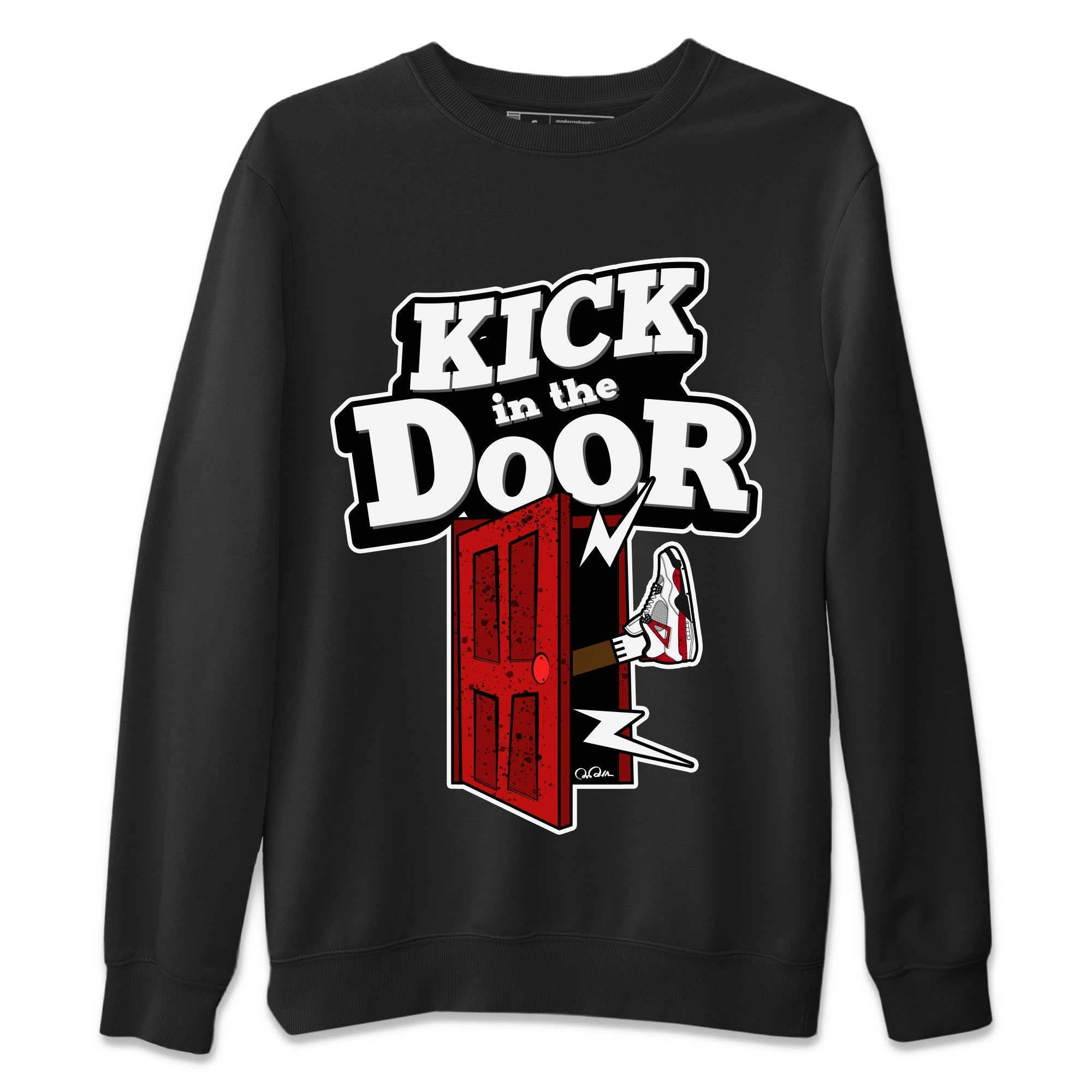 Air Jordan 4 Red Cement Sneaker Match Tees Kick In The Door Streetwear Sneaker Shirt AJ4 Red Cement Sneaker Release Tees Unisex Shirts Black 2