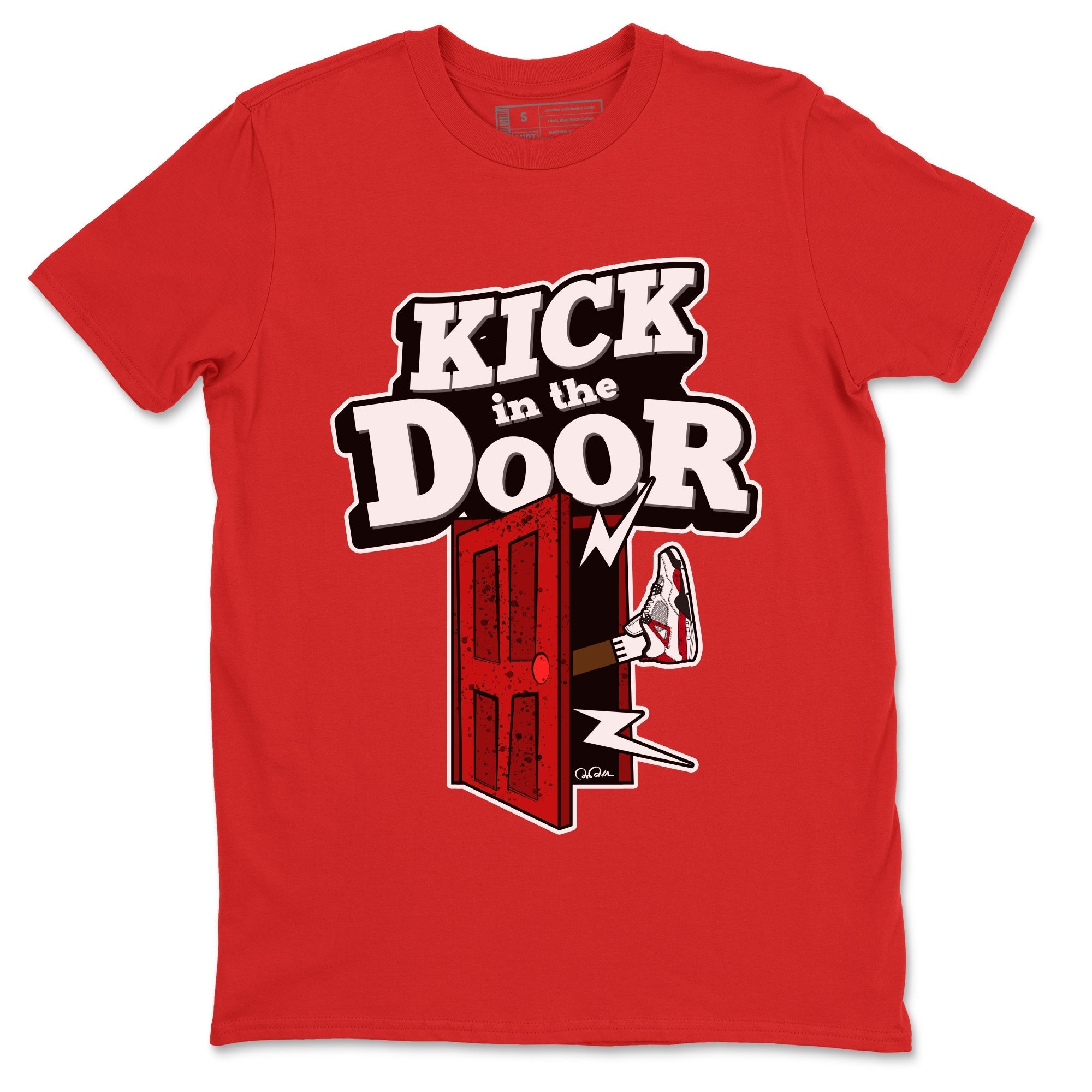Air Jordan 4 Red Cement Sneaker Match Tees Kick In The Door Streetwear Sneaker Shirt AJ4 Red Cement Sneaker Release Tees Unisex Shirts Red 2