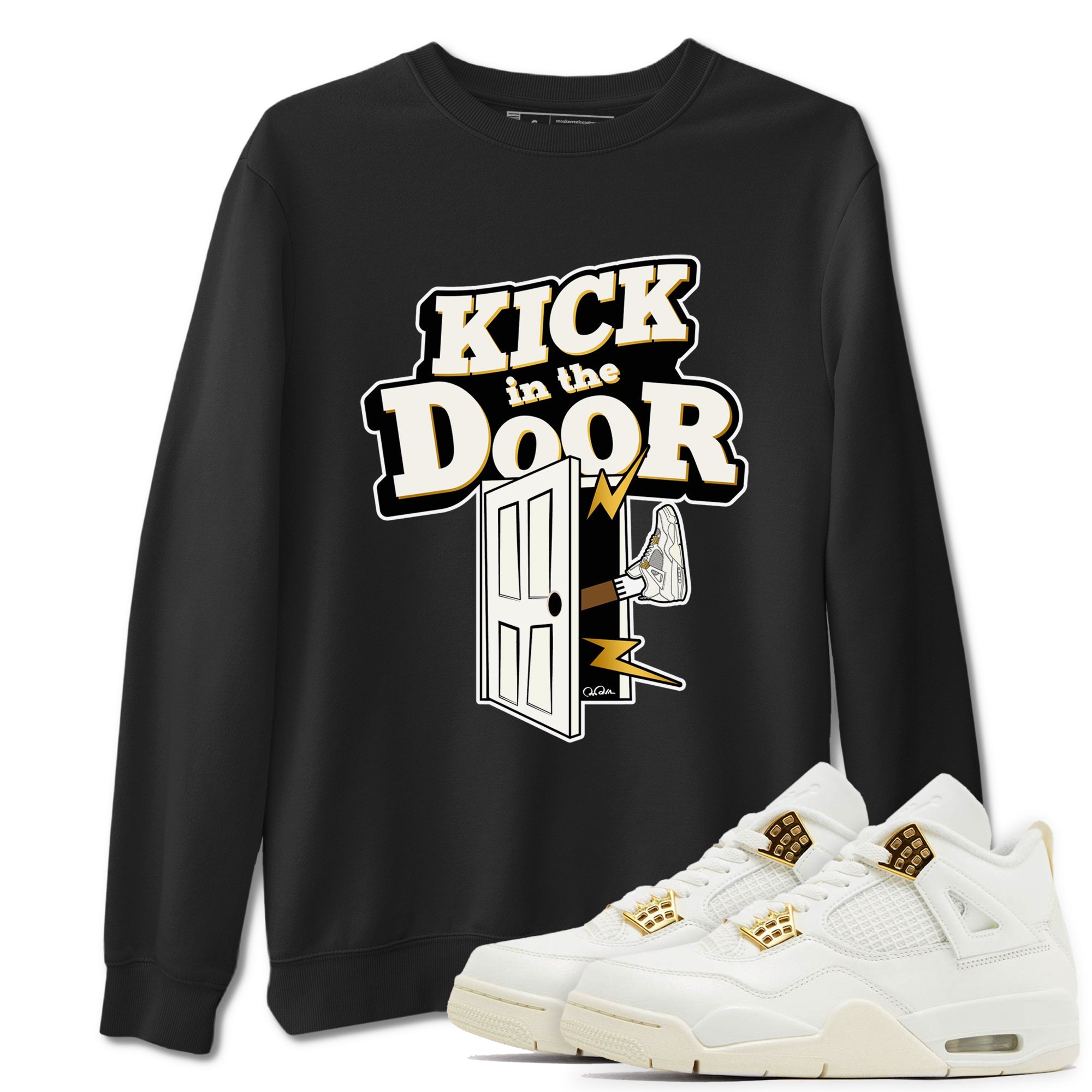 4s Sail 2024 shirt to match jordans Kick In The Door sneaker tees Air Jordan 4 Sail 2024 Drip Gear Zone unisex cotton Black 1 crew neck shirt