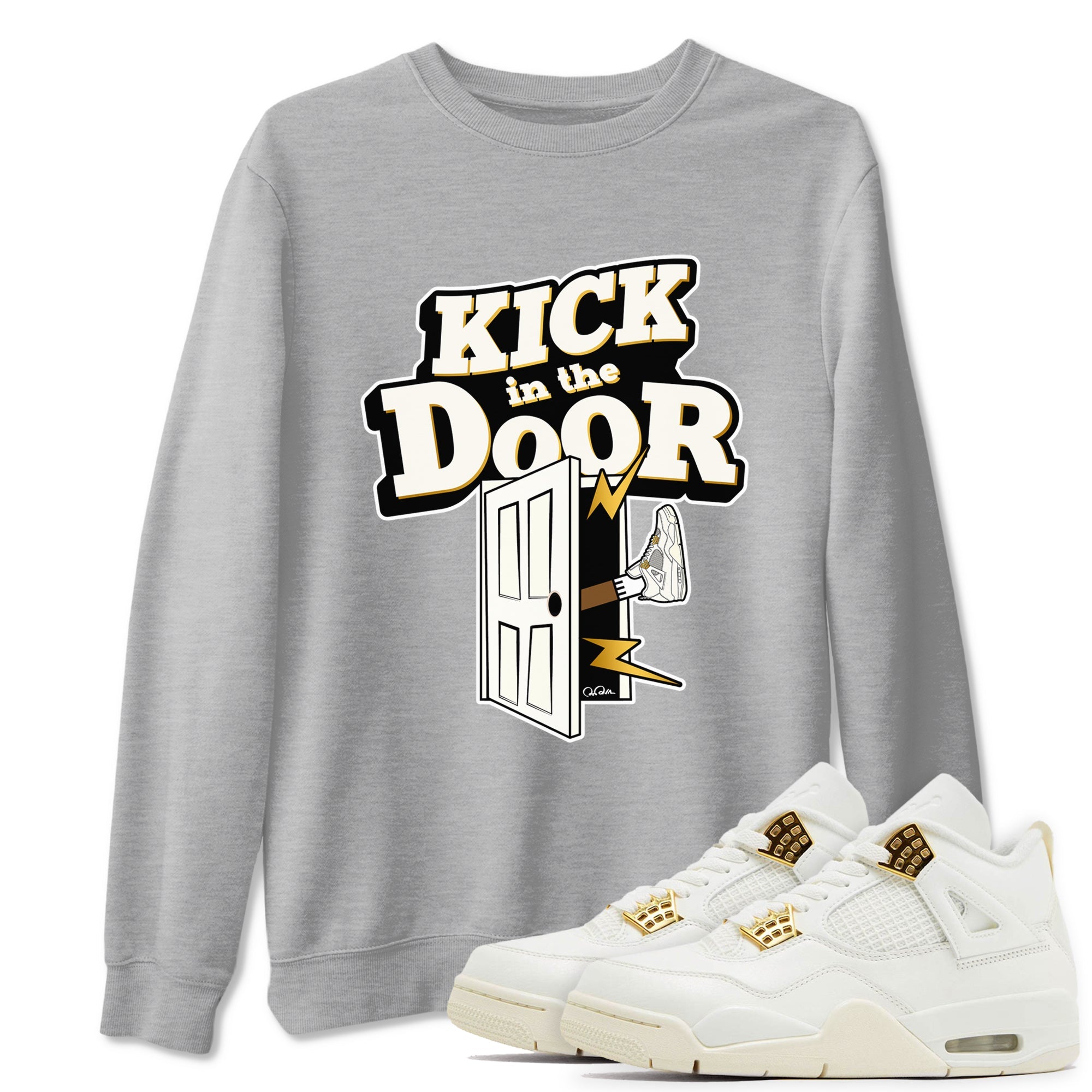 4s Sail 2024 shirt to match jordans Kick In The Door sneaker tees Air Jordan 4 Sail 2024 Drip Gear Zone unisex cotton Heather Grey 1 crew neck shirt