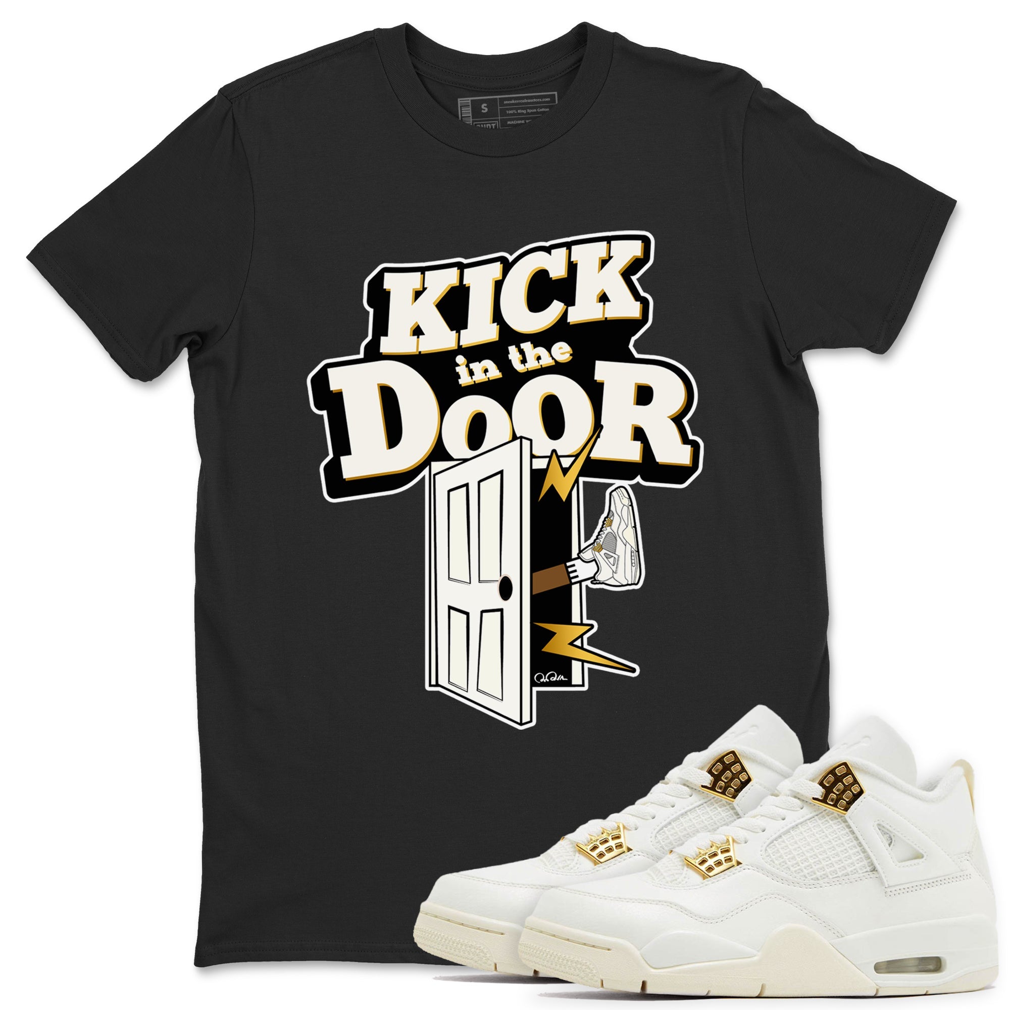 4s Sail 2024 shirt to match jordans Kick In The Door sneaker tees Air Jordan 4 Sail 2024 Drip Gear Zone unisex cotton Black 1 crew neck shirt