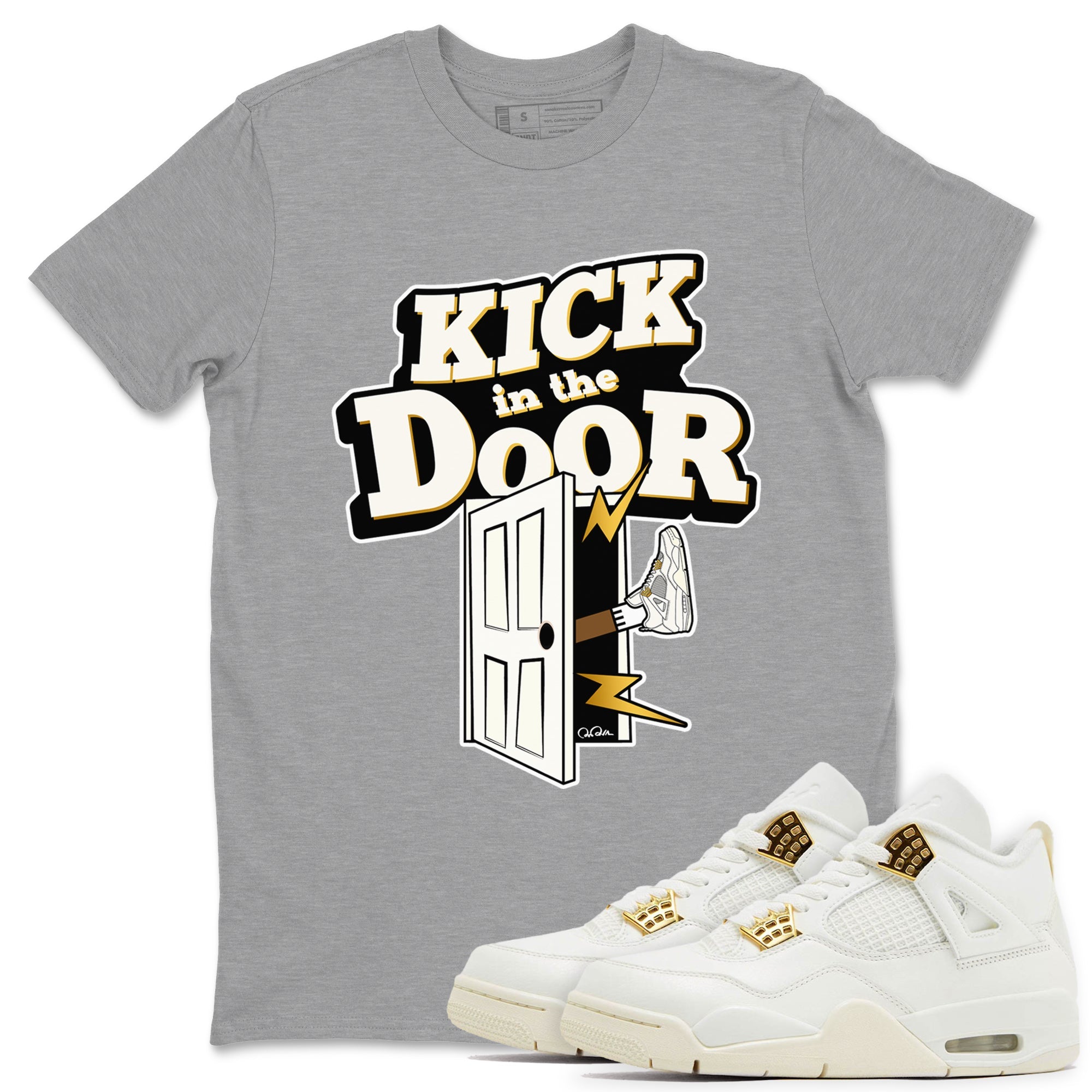 4s Sail 2024 shirt to match jordans Kick In The Door sneaker tees Air Jordan 4 Sail 2024 Drip Gear Zone unisex cotton Heather Grey 1 crew neck shirt