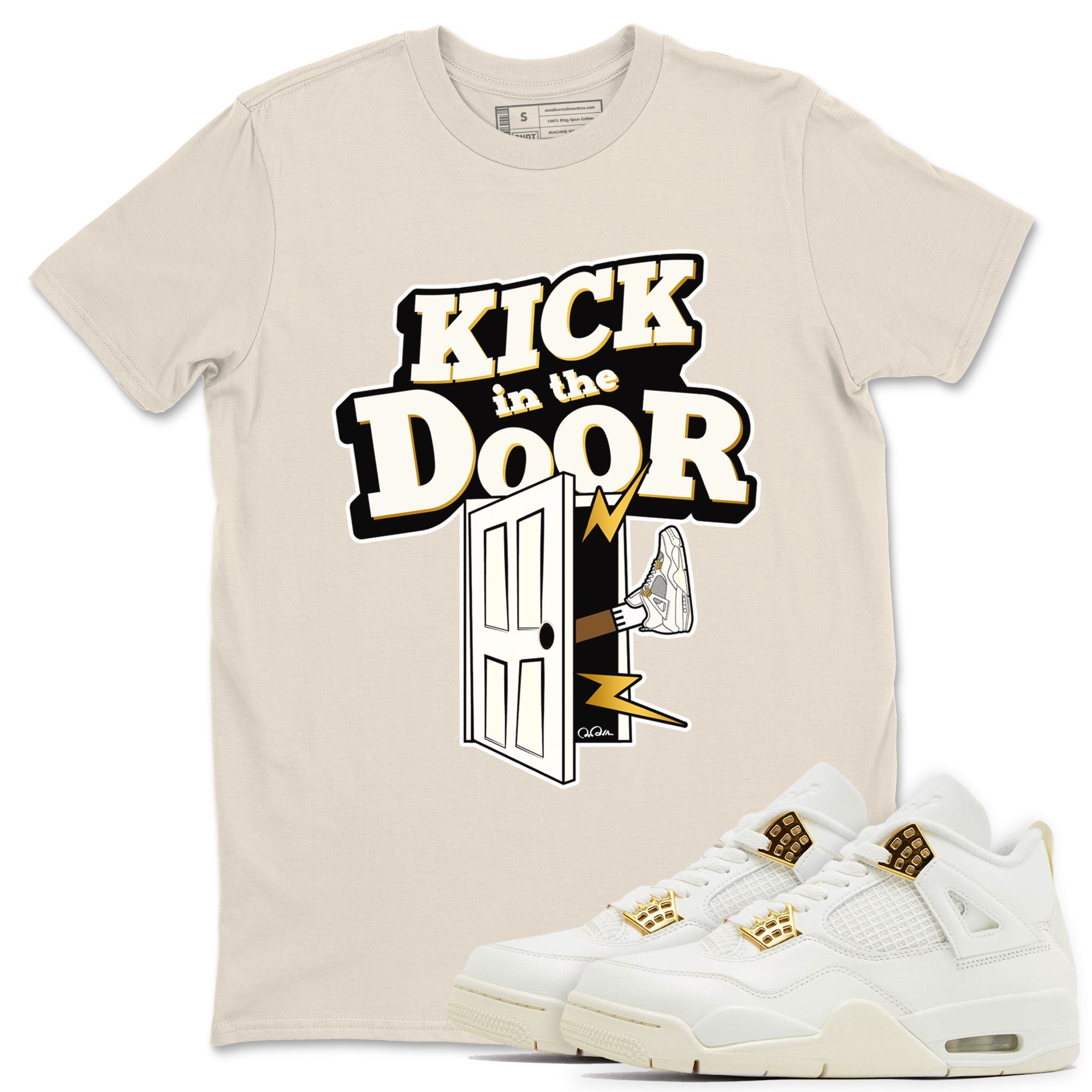 4s Sail 2024 shirt to match jordans Kick In The Door sneaker tees Air Jordan 4 Sail 2024 Drip Gear Zone unisex cotton Natural 1 crew neck shirt