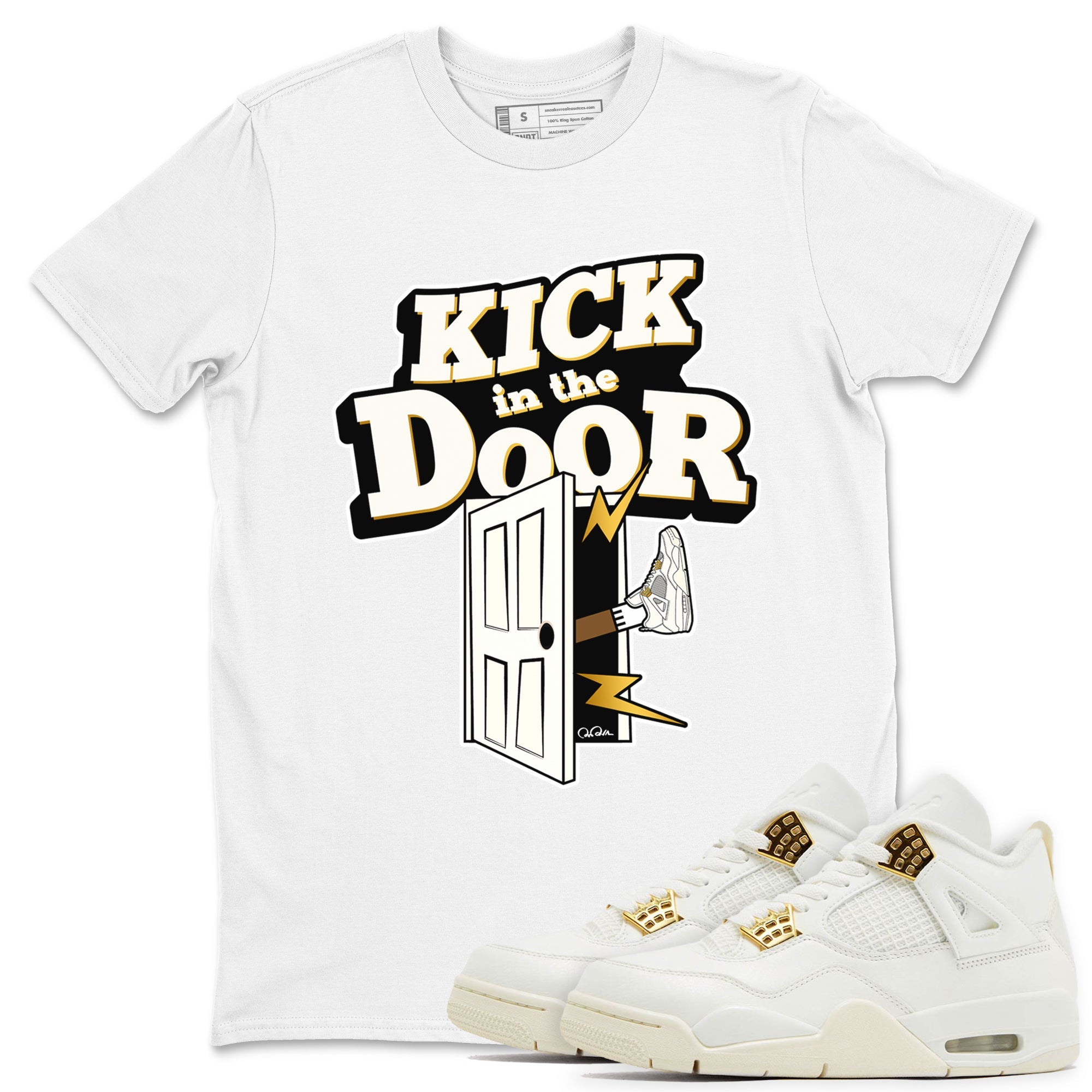 4s Sail 2024 shirt to match jordans Kick In The Door sneaker tees Air Jordan 4 Sail 2024 Drip Gear Zone unisex cotton White 1 crew neck shirt
