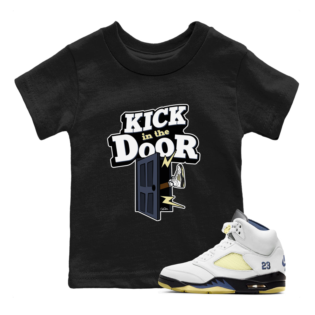 Air Jordan 5 A Ma Maniere x Photon Dust shirt to match jordans Kick In The Door sneaker tees Jordan 5 A Ma Maniere "Dawn" Drip Gear Zone Baby Toddler Black 1 T-Shirt