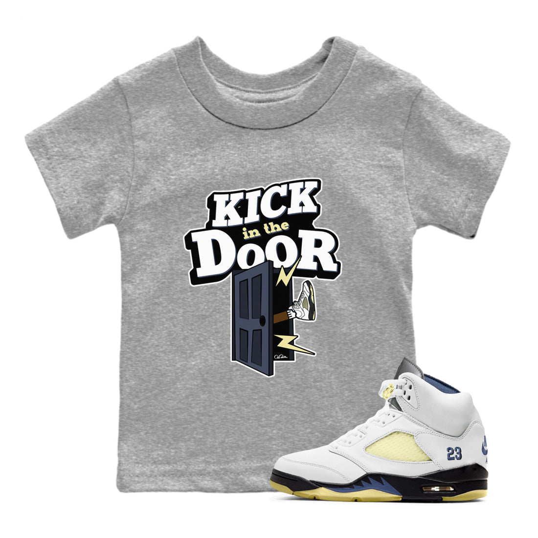 Air Jordan 5 A Ma Maniere x Photon Dust shirt to match jordans Kick In The Door sneaker tees Jordan 5 A Ma Maniere "Dawn" Drip Gear Zone Baby Toddler Heather Grey 1 T-Shirt
