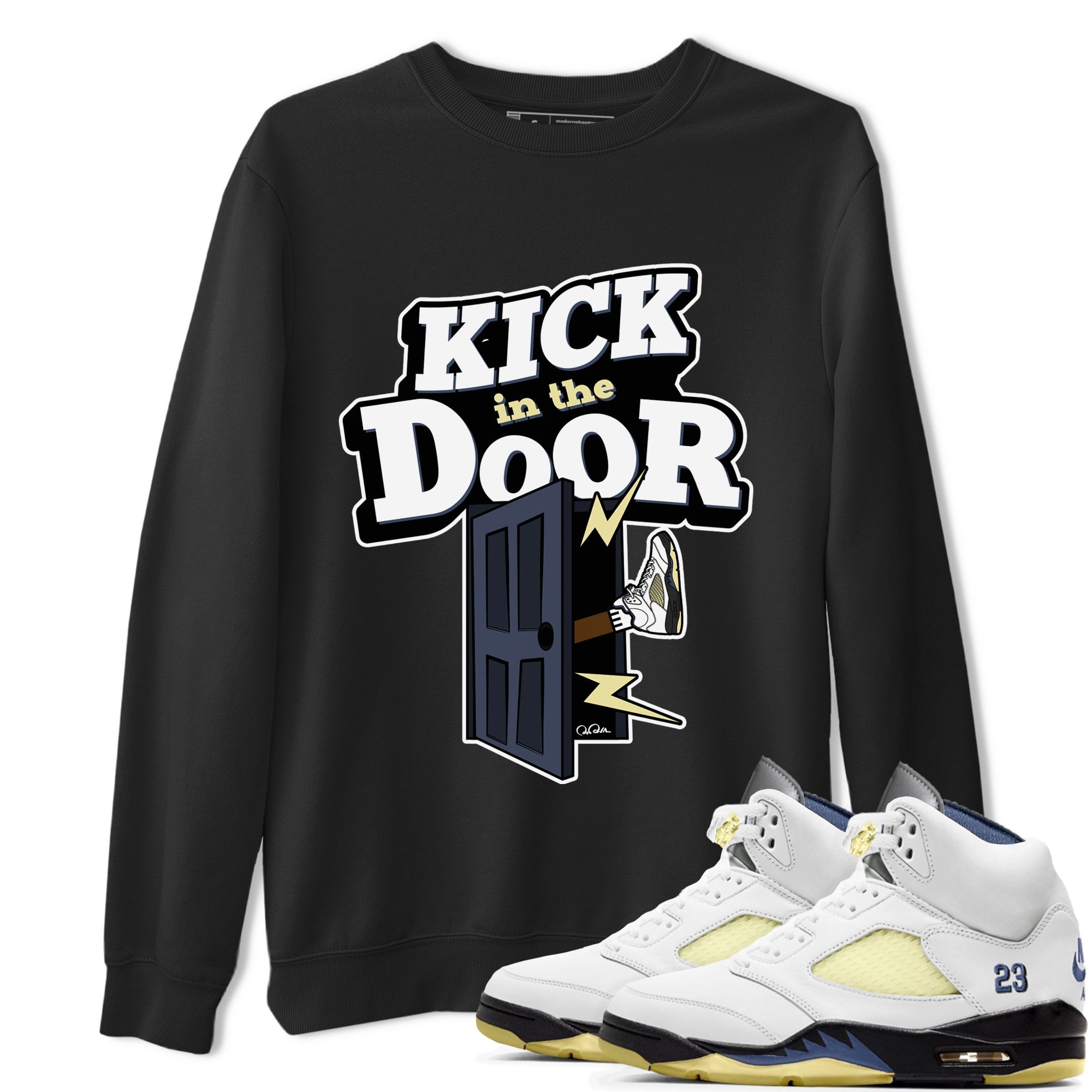 Air Jordan 5 A Ma Maniere x Photon Dust shirt to match jordans Kick In The Door sneaker tees Jordan 5 A Ma Maniere "Dawn" Drip Gear Zone Unisex Black 1 T-Shirt