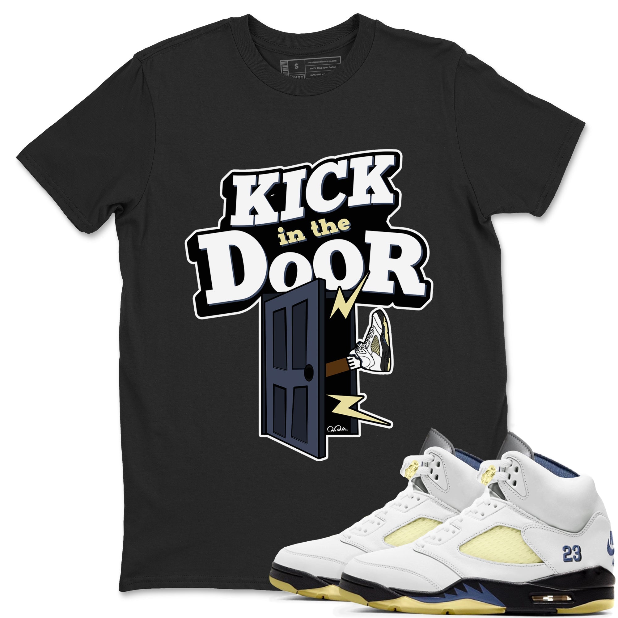 Air Jordan 5 A Ma Maniere x Photon Dust shirt to match jordans Kick In The Door sneaker tees Jordan 5 A Ma Maniere "Dawn" Drip Gear Zone Unisex Black 1 T-Shirt