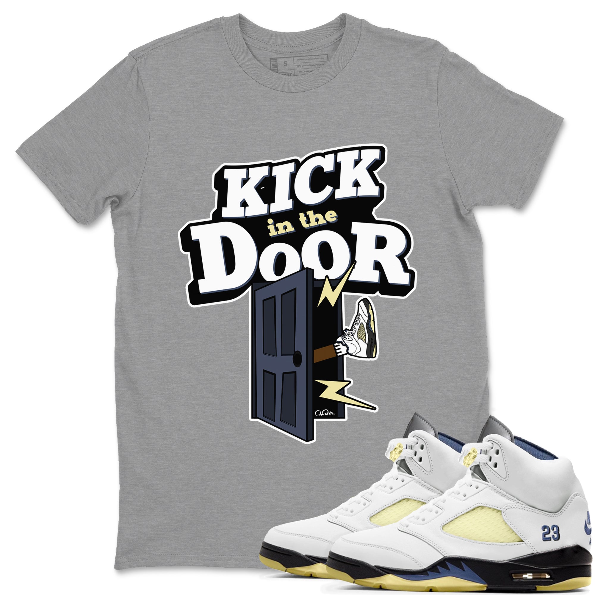 Air Jordan 5 A Ma Maniere x Photon Dust shirt to match jordans Kick In The Door sneaker tees Jordan 5 A Ma Maniere "Dawn" Drip Gear Zone Unisex Heather Grey 1 T-Shirt