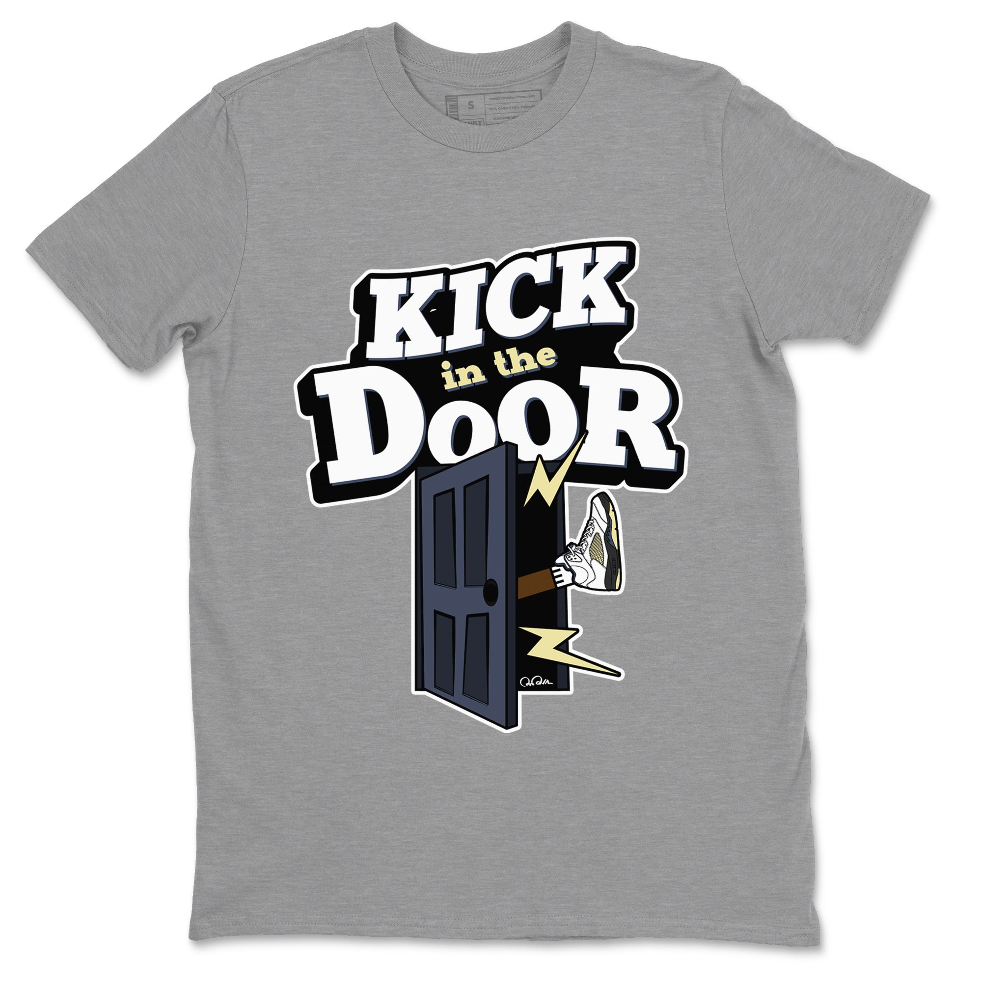 Air Jordan 5 A Ma Maniere x Photon Dust shirt to match jordans Kick In The Door sneaker tees Jordan 5 A Ma Maniere "Dawn" Drip Gear Zone Unisex Heather Grey 2 T-Shirt