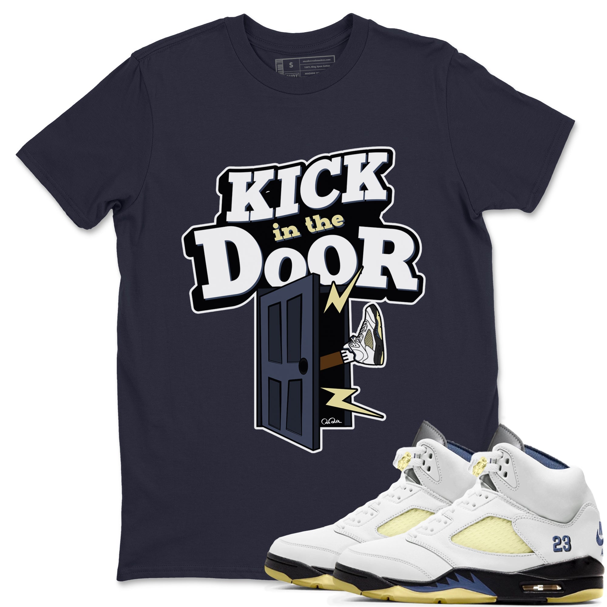 Air Jordan 5 A Ma Maniere x Photon Dust shirt to match jordans Kick In The Door sneaker tees Jordan 5 A Ma Maniere "Dawn" Drip Gear Zone Unisex Navy 1 T-Shirt