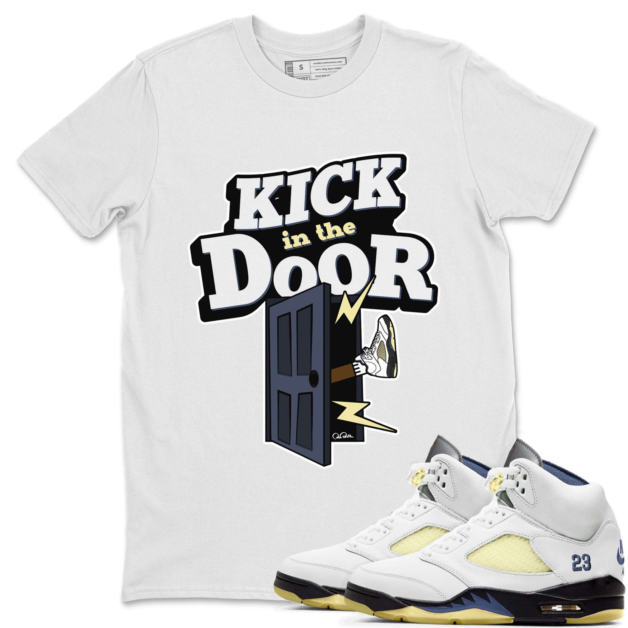 Air Jordan 5 A Ma Maniere x Photon Dust shirt to match jordans Kick In The Door sneaker tees Jordan 5 A Ma Maniere "Dawn" Drip Gear Zone Unisex White 1 T-Shirt