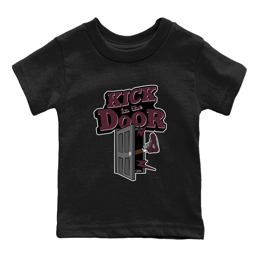 Air Jordan 5 Burgundy Sneaker Match Tees Kick In The Door Streetwear Sneaker Shirt AJ5 Burgundy Sneaker Release Tees Kids Shirts Black 2