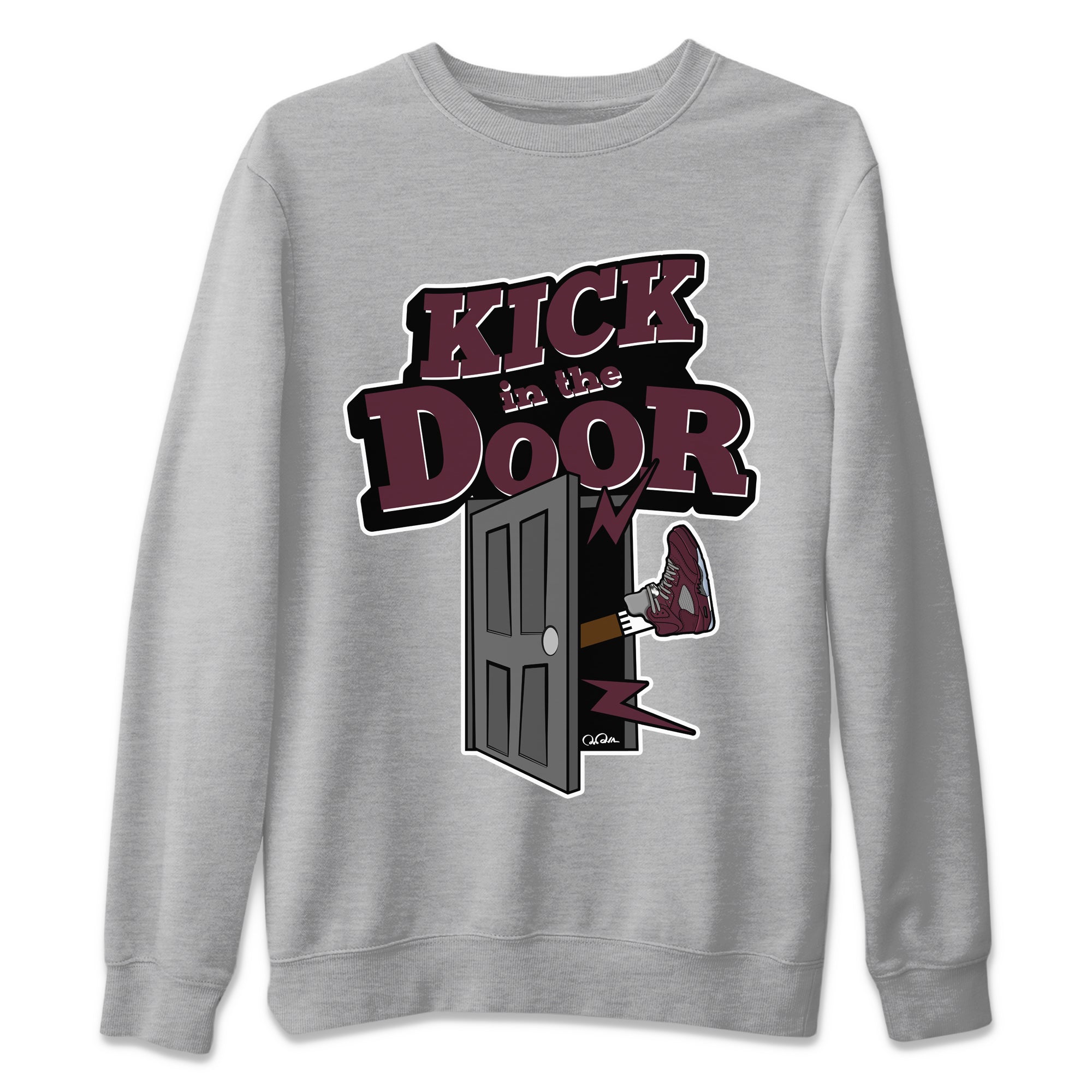 Air Jordan 5 Burgundy Sneaker Match Tees Kick In The Door Streetwear Sneaker Shirt AJ5 Burgundy Sneaker Release Tees Unisex Shirts Heather Grey 2