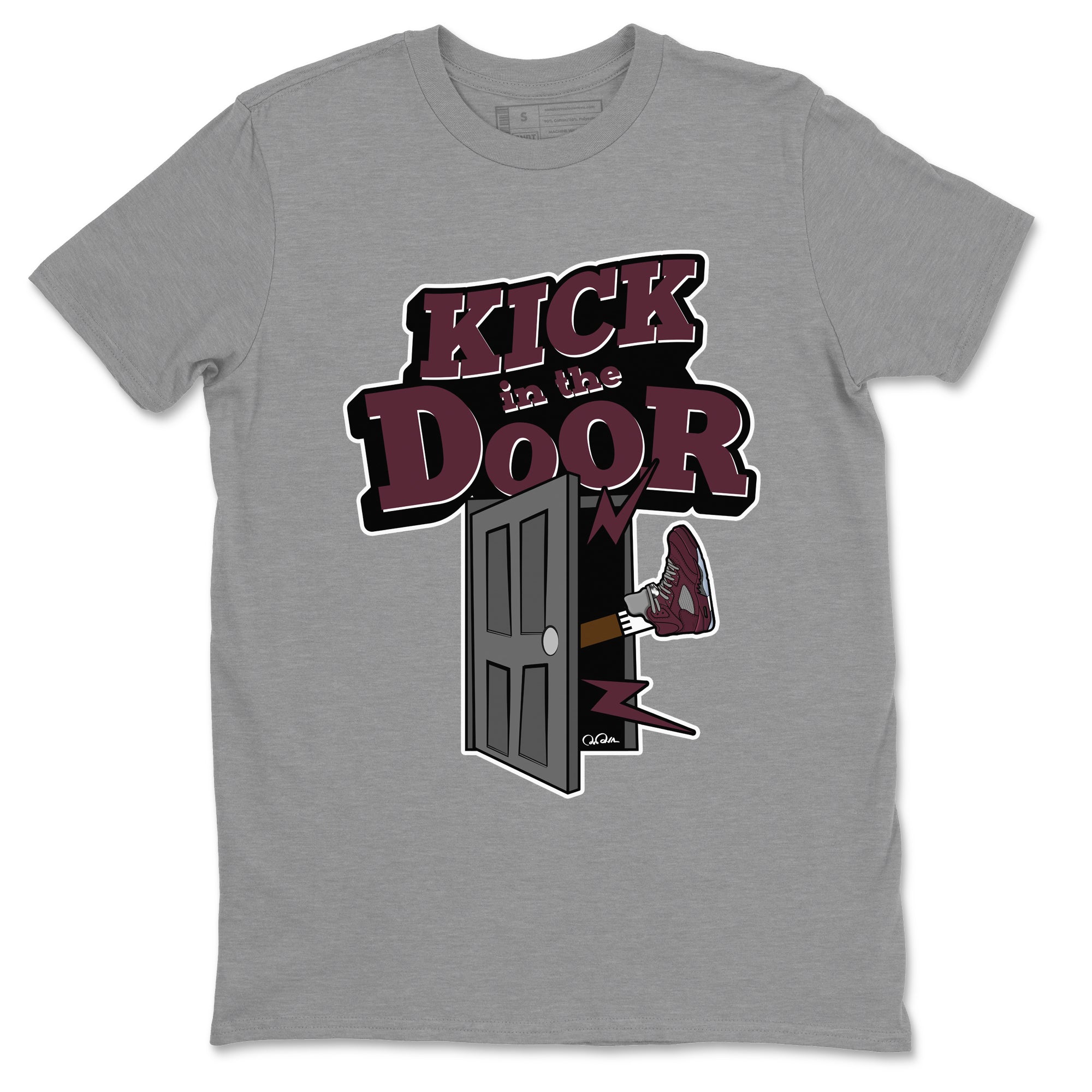 Air Jordan 5 Burgundy Sneaker Match Tees Kick In The Door Streetwear Sneaker Shirt AJ5 Burgundy Sneaker Release Tees Unisex Shirts Heather Grey 2