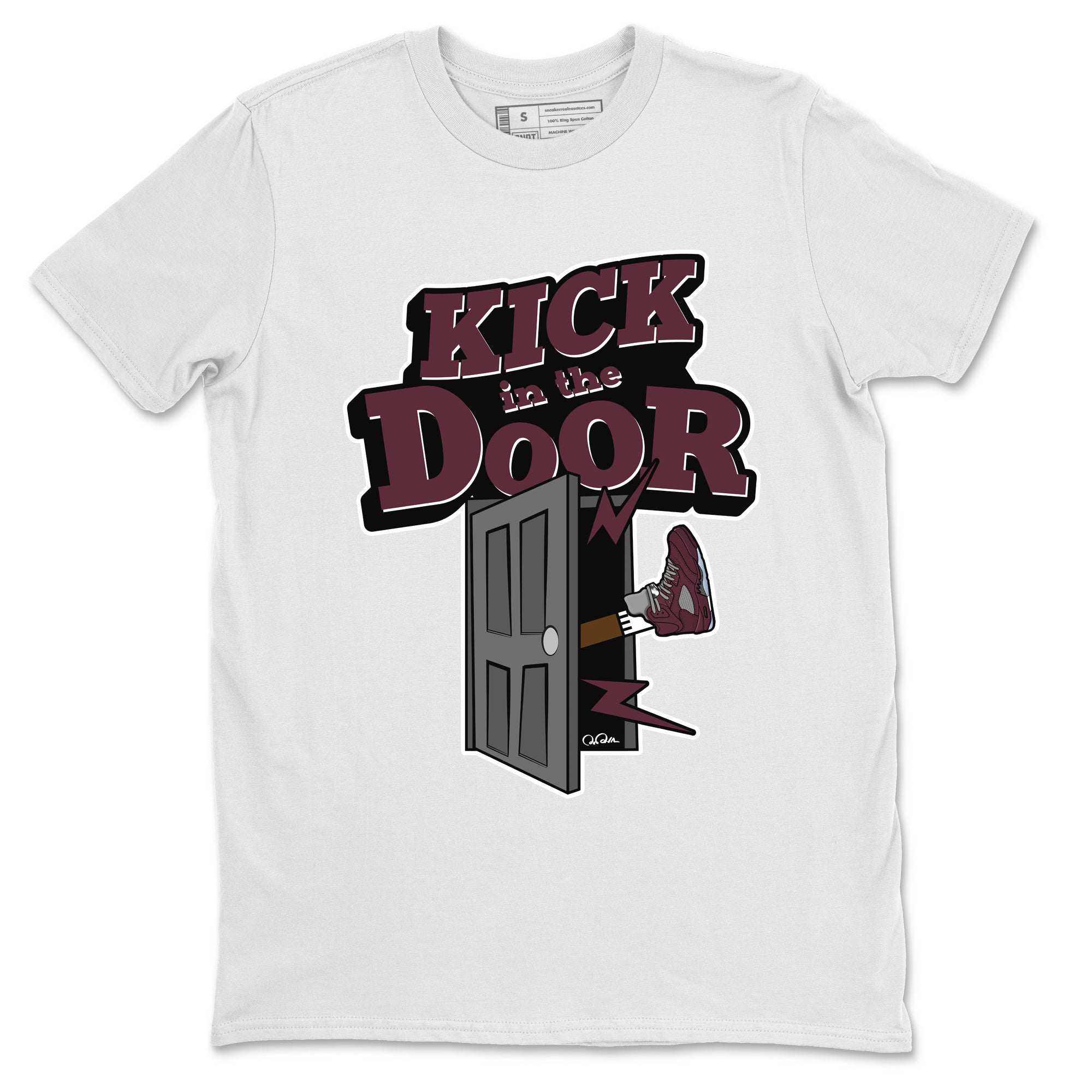 Air Jordan 5 Burgundy Sneaker Match Tees Kick In The Door Streetwear Sneaker Shirt AJ5 Burgundy Sneaker Release Tees Unisex Shirts White 2