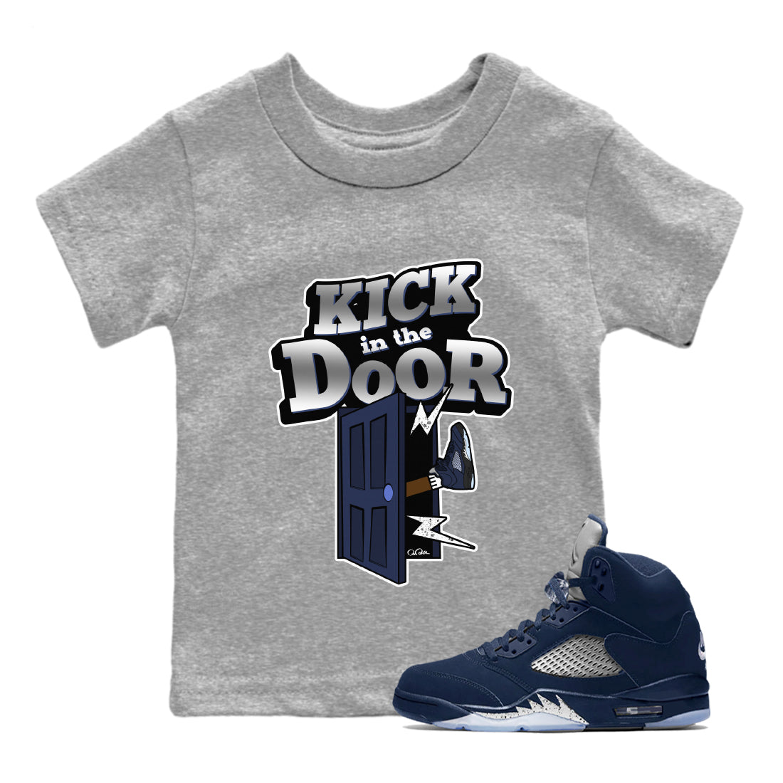 Air Jordan 5 Georgetown Sneaker Match Tees Kick In The Door Streetwear Sneaker Shirt AJ5 Georgetown Sneaker Release Tees Kids Shirts Heather Grey 1