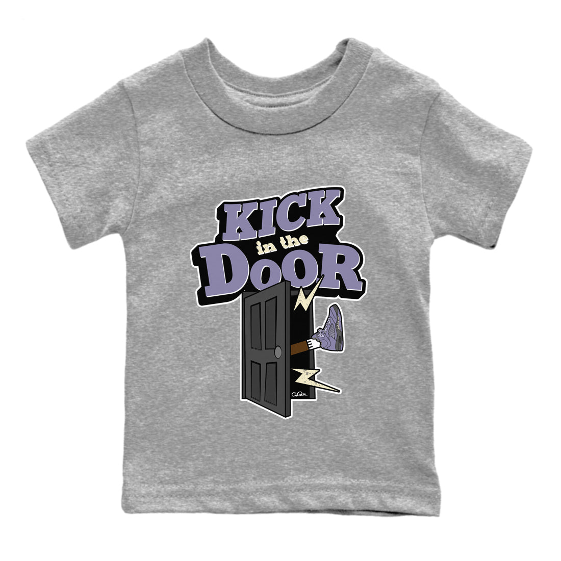 Air Jordan 5 Indigo Haze Sneaker Match Tees Kick In The Door Streetwear Sneaker Shirt AJ5 Indigo Haze Sneaker Release Tees Kids Shirts Heather Grey 2
