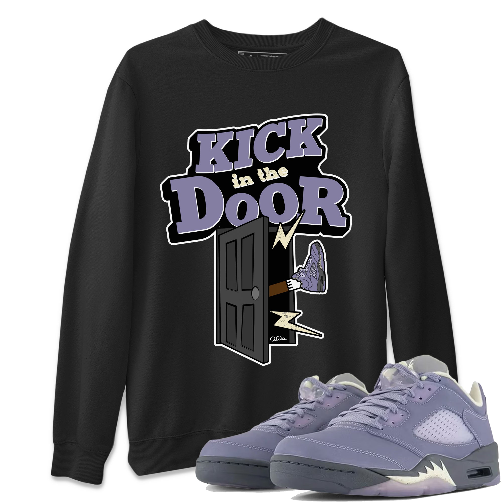 Air Jordan 5 Indigo Haze Sneaker Match Tees Kick In The Door Streetwear Sneaker Shirt AJ5 Indigo Haze Sneaker Release Tees Unisex Shirts Black 1