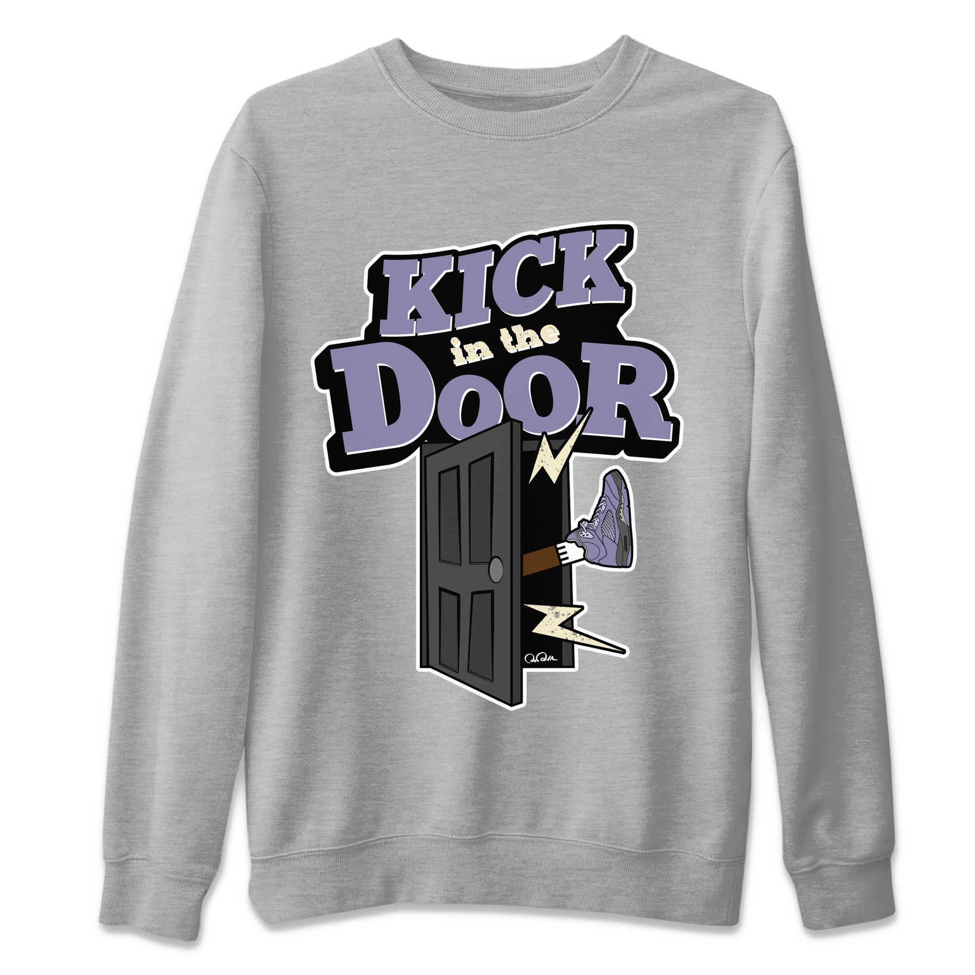 Air Jordan 5 Indigo Haze Sneaker Match Tees Kick In The Door Streetwear Sneaker Shirt AJ5 Indigo Haze Sneaker Release Tees Unisex Shirts Heather Grey 2