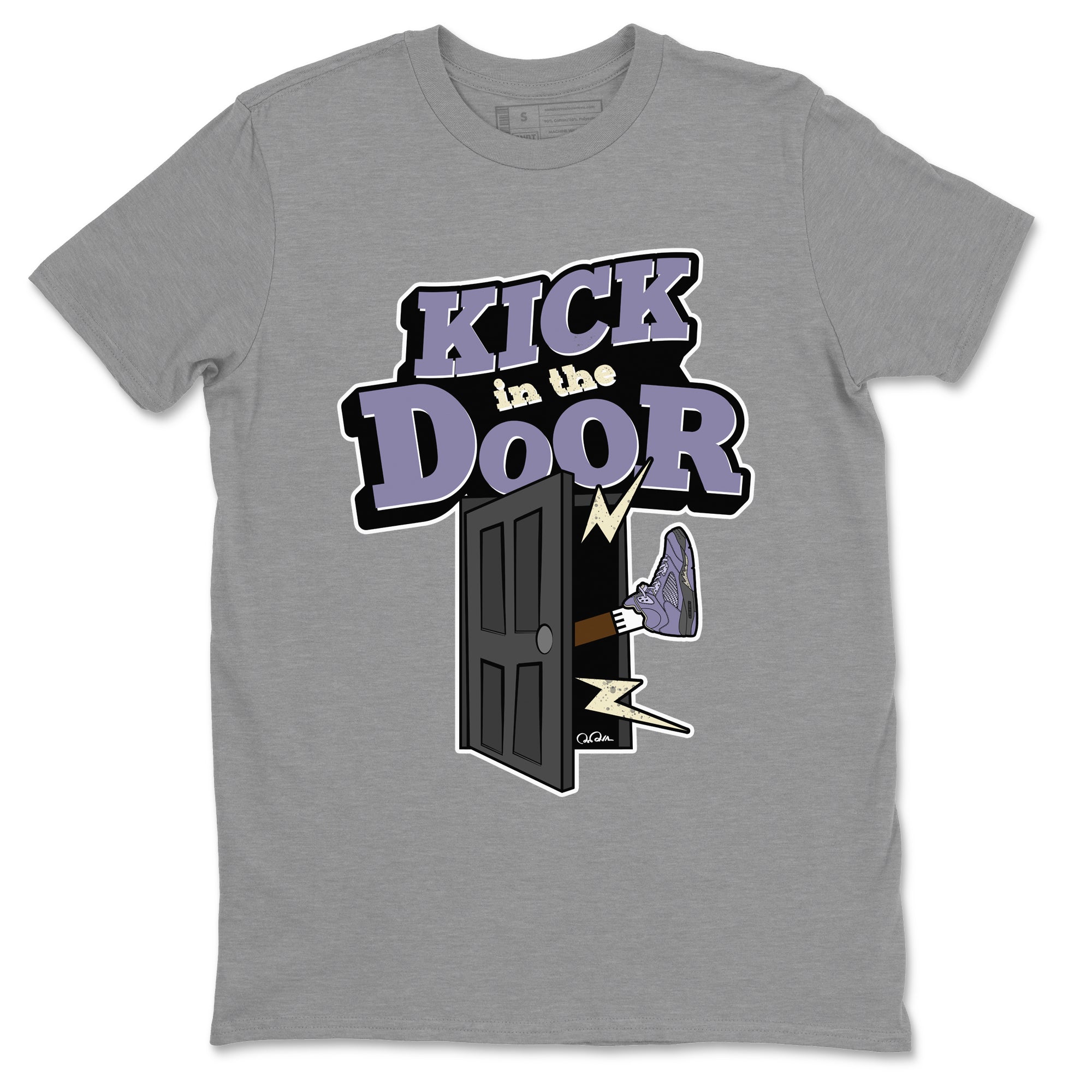 Air Jordan 5 Indigo Haze Sneaker Match Tees Kick In The Door Streetwear Sneaker Shirt AJ5 Indigo Haze Sneaker Release Tees Unisex Shirts Heather Grey 2