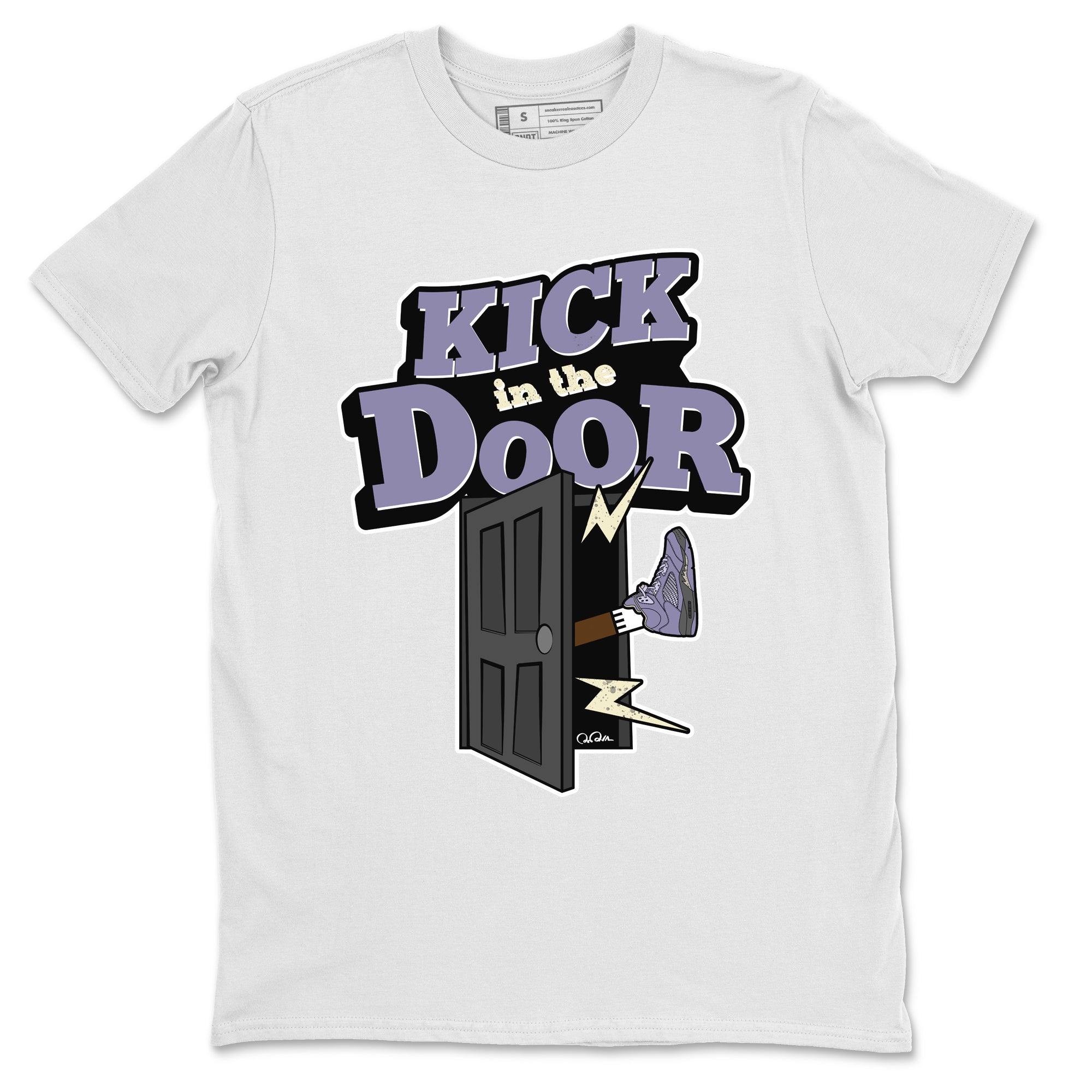 Air Jordan 5 Indigo Haze Sneaker Match Tees Kick In The Door Streetwear Sneaker Shirt AJ5 Indigo Haze Sneaker Release Tees Unisex Shirts White 2