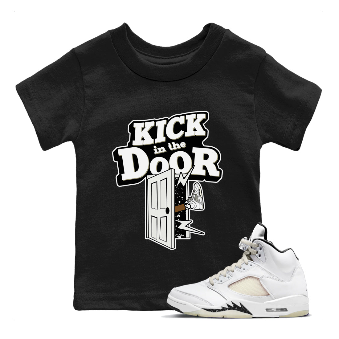 5s Sail shirt to match jordans Kick In The Door sneaker tees Air Jordan 5 Sail Drip Gear Zone baby toddler Black 1 cotton Shirt