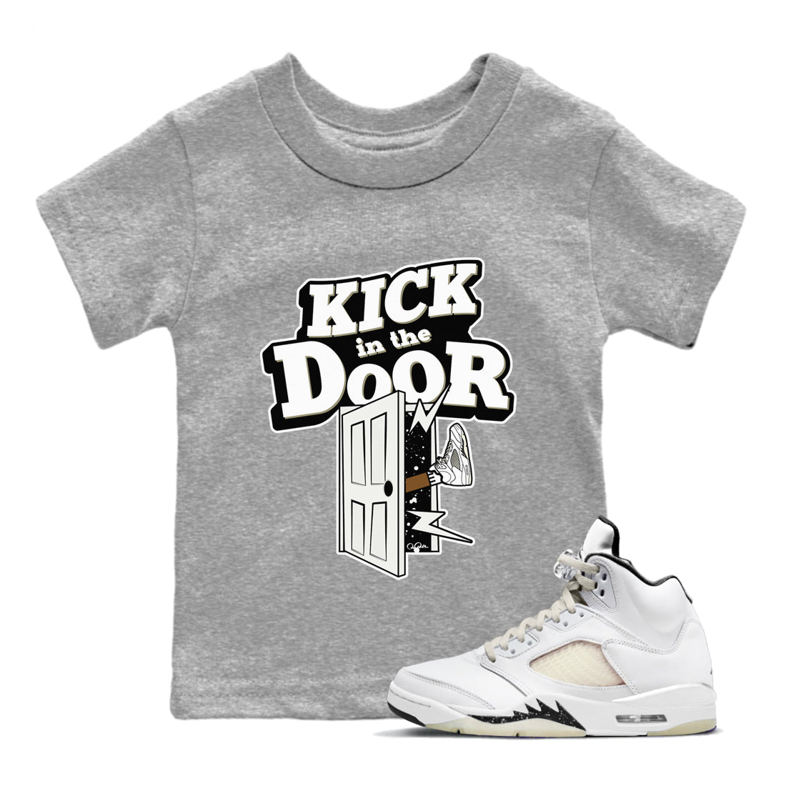 5s Sail shirt to match jordans Kick In The Door sneaker tees Air Jordan 5 Sail Drip Gear Zone baby toddler Heather Grey 1 cotton Shirt
