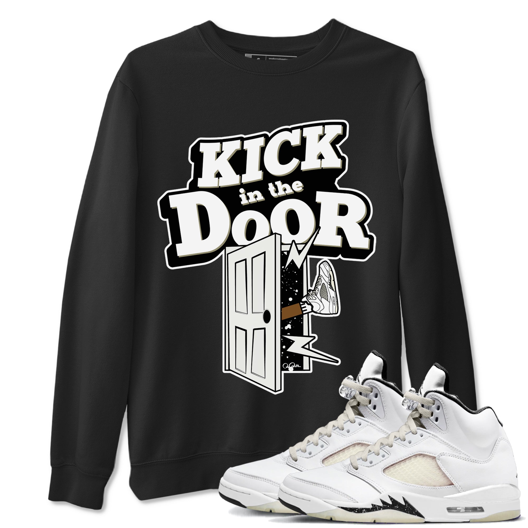5s Sail shirt to match jordans Kick In The Door sneaker tees Air Jordan 5 Sail Drip Gear Zone unisex cotton Black 1 crew neck shirt