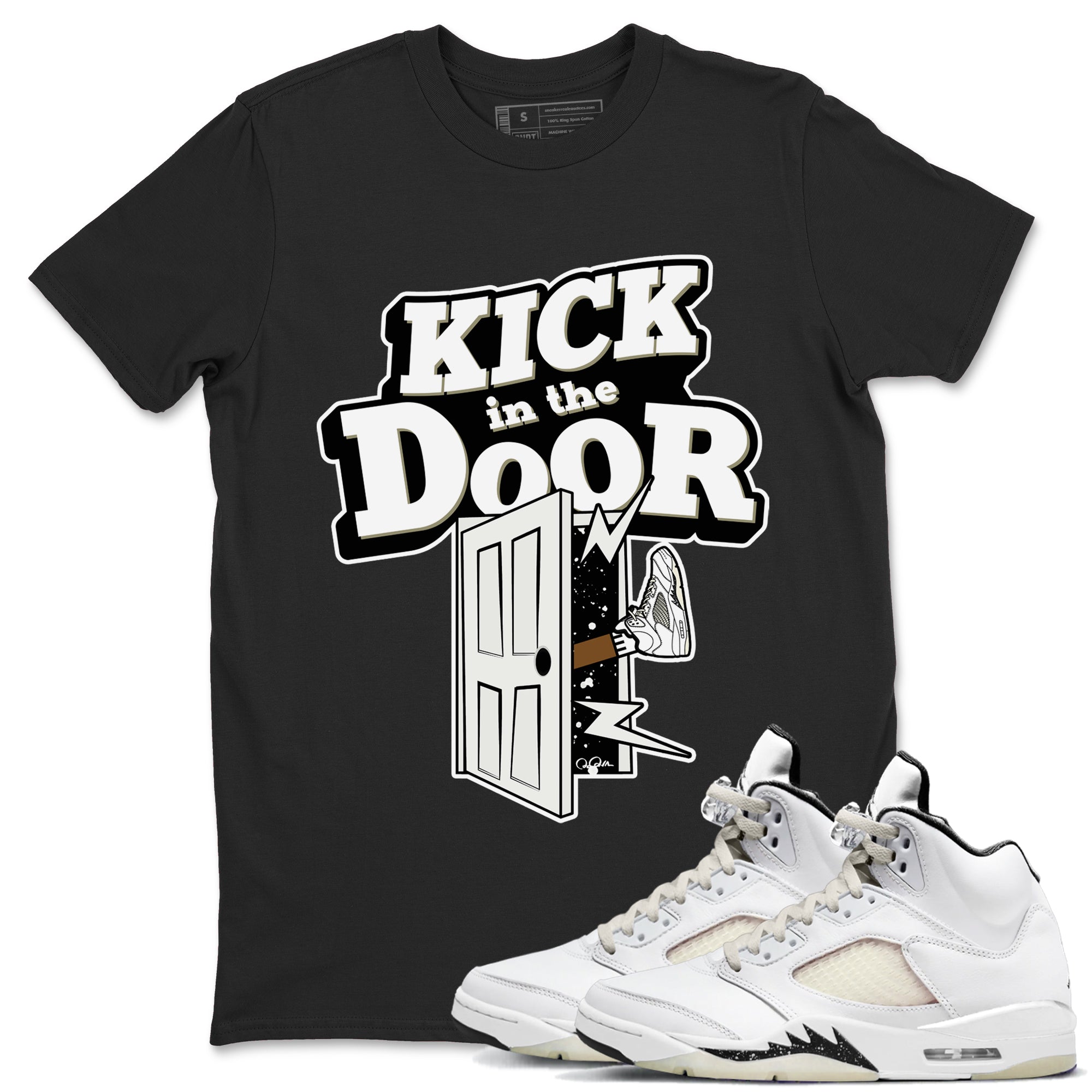 5s Sail shirt to match jordans Kick In The Door sneaker tees Air Jordan 5 Sail Drip Gear Zone unisex cotton Black 1 crew neck shirt