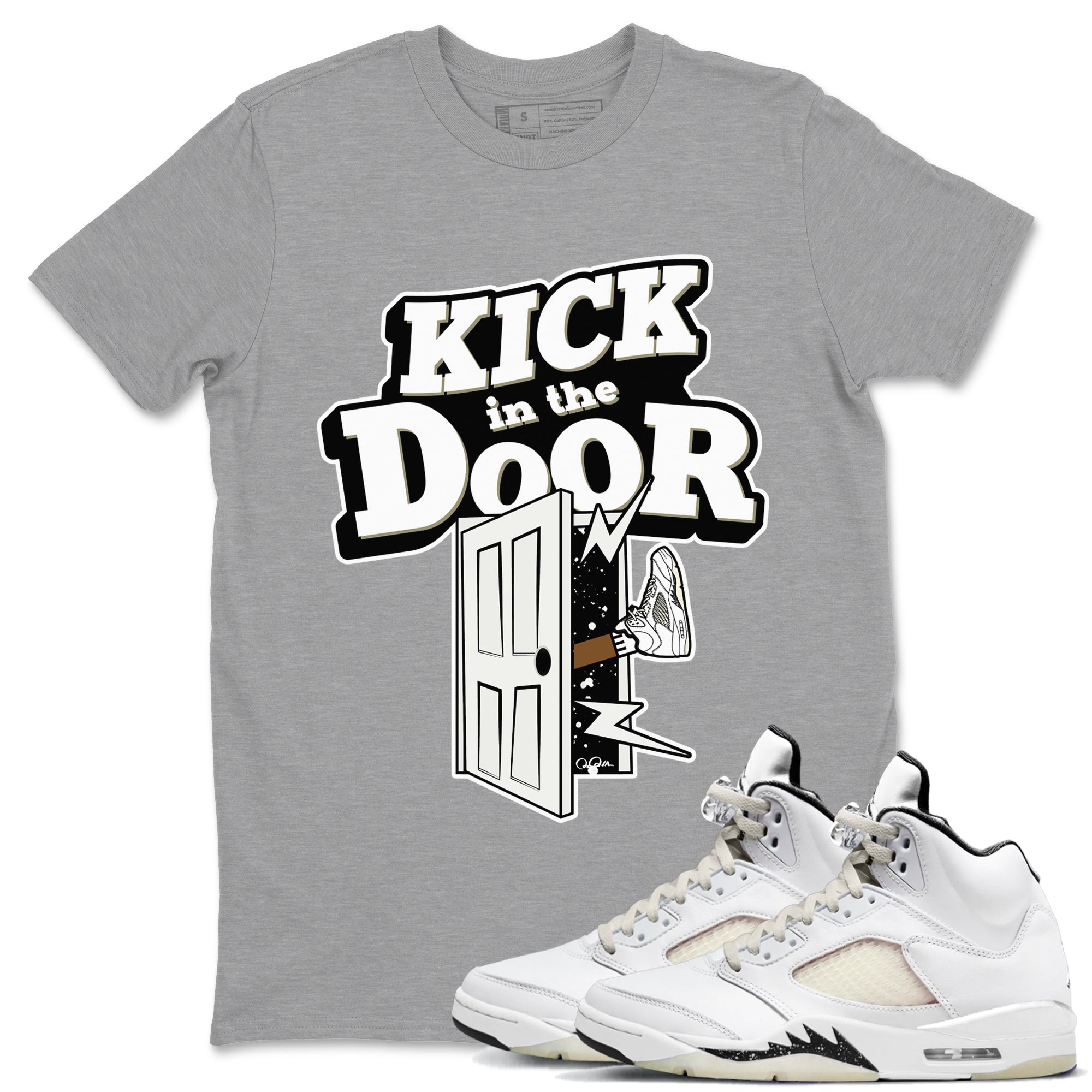 5s Sail shirt to match jordans Kick In The Door sneaker tees Air Jordan 5 Sail Drip Gear Zone unisex cotton Heather Grey 1 crew neck shirt