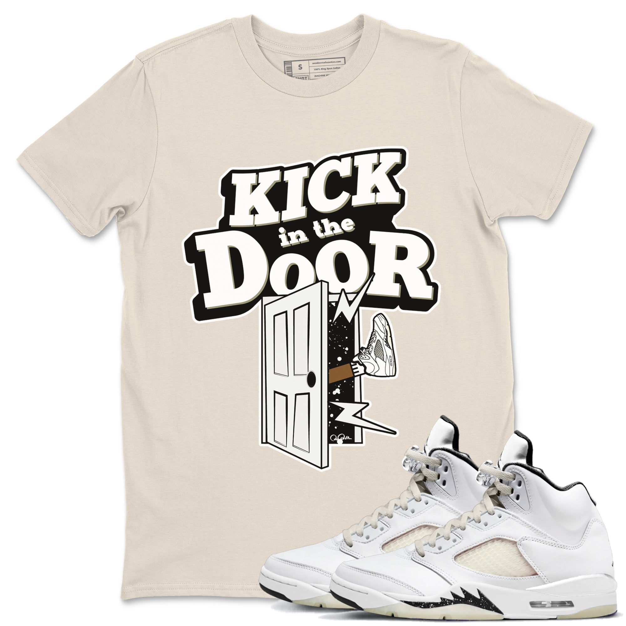 5s Sail shirt to match jordans Kick In The Door sneaker tees Air Jordan 5 Sail Drip Gear Zone unisex cotton Natural 1 crew neck shirt