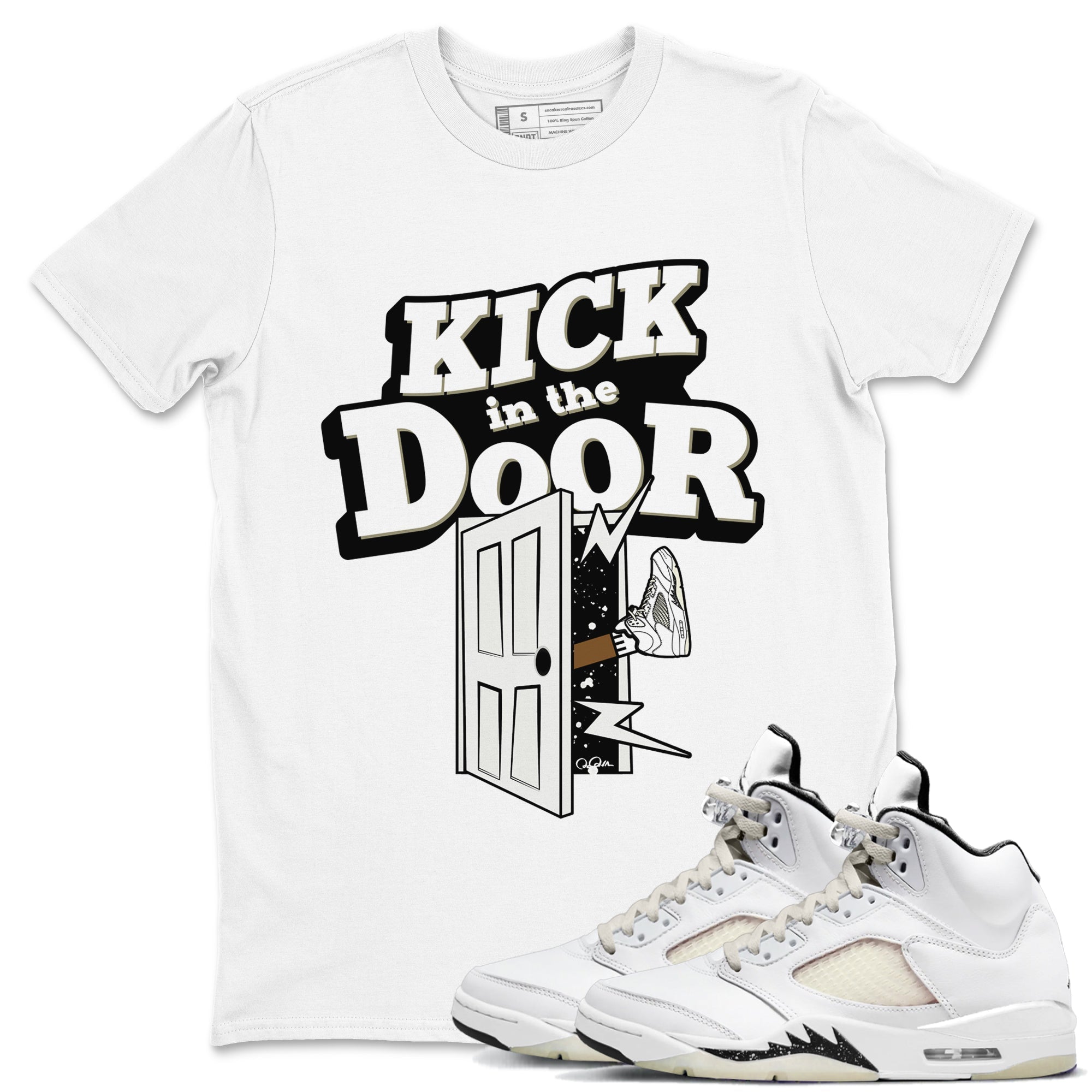 5s Sail shirt to match jordans Kick In The Door sneaker tees Air Jordan 5 Sail Drip Gear Zone unisex cotton White 1 crew neck shirt