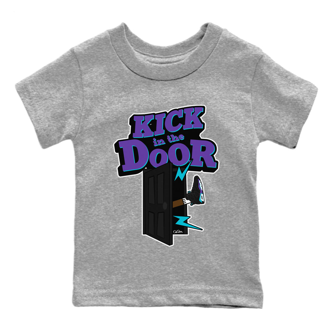 Air Jordan 6 Aqua Sneaker Match Tees Kick In The Door Streetwear Sneaker Shirt AJ6 Aqua Sneaker Release Tees Kids Shirts Heather Grey 2