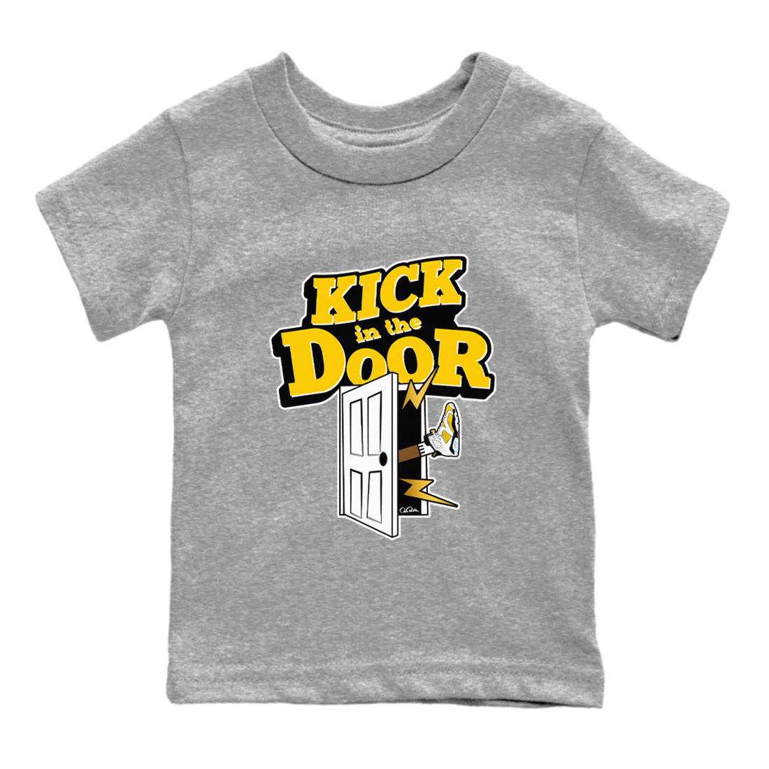 Air Jordan 6 Yellow Ochre shirt to match jordans Kick In The Door sneaker tees streetwear brand AJ6 Yellow Ochre Drip Gear Zone Brand Baby Toddler Heather Grey 2 T-Shirt