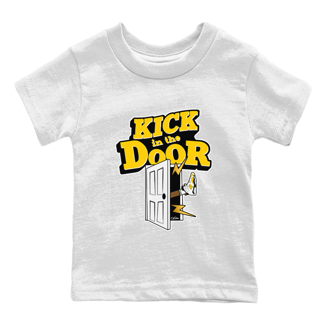 Air Jordan 6 Yellow Ochre shirt to match jordans Kick In The Door sneaker tees streetwear brand AJ6 Yellow Ochre Drip Gear Zone Brand Baby Toddler White 2 T-Shirt