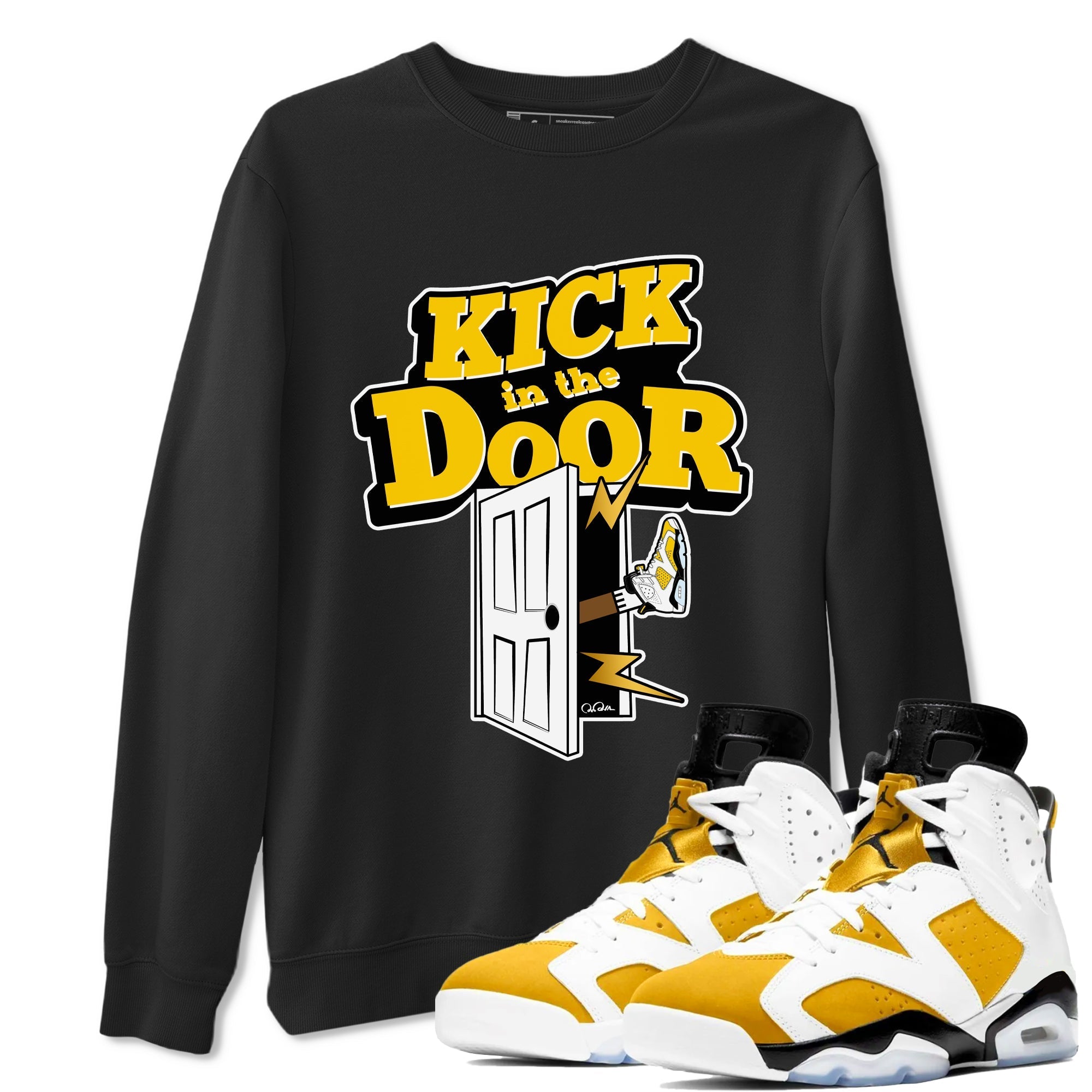 Air Jordan 6 Yellow Ochre shirt to match jordans Kick In The Door sneaker tees streetwear brand AJ6 Yellow Ochre Drip Gear Zone Brand Unisex Black 1 T-Shirt