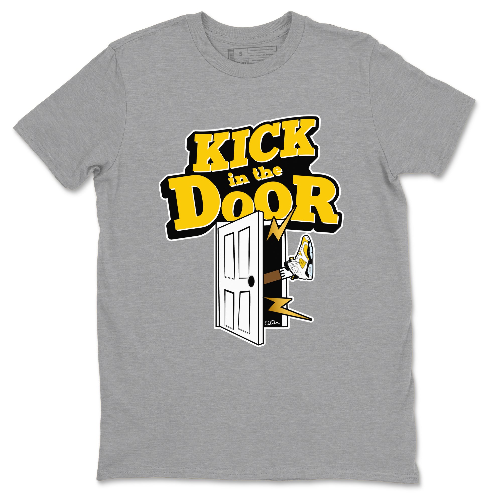 Air Jordan 6 Yellow Ochre shirt to match jordans Kick In The Door sneaker tees streetwear brand AJ6 Yellow Ochre Drip Gear Zone Brand Unisex Heather Grey 2 T-Shirt
