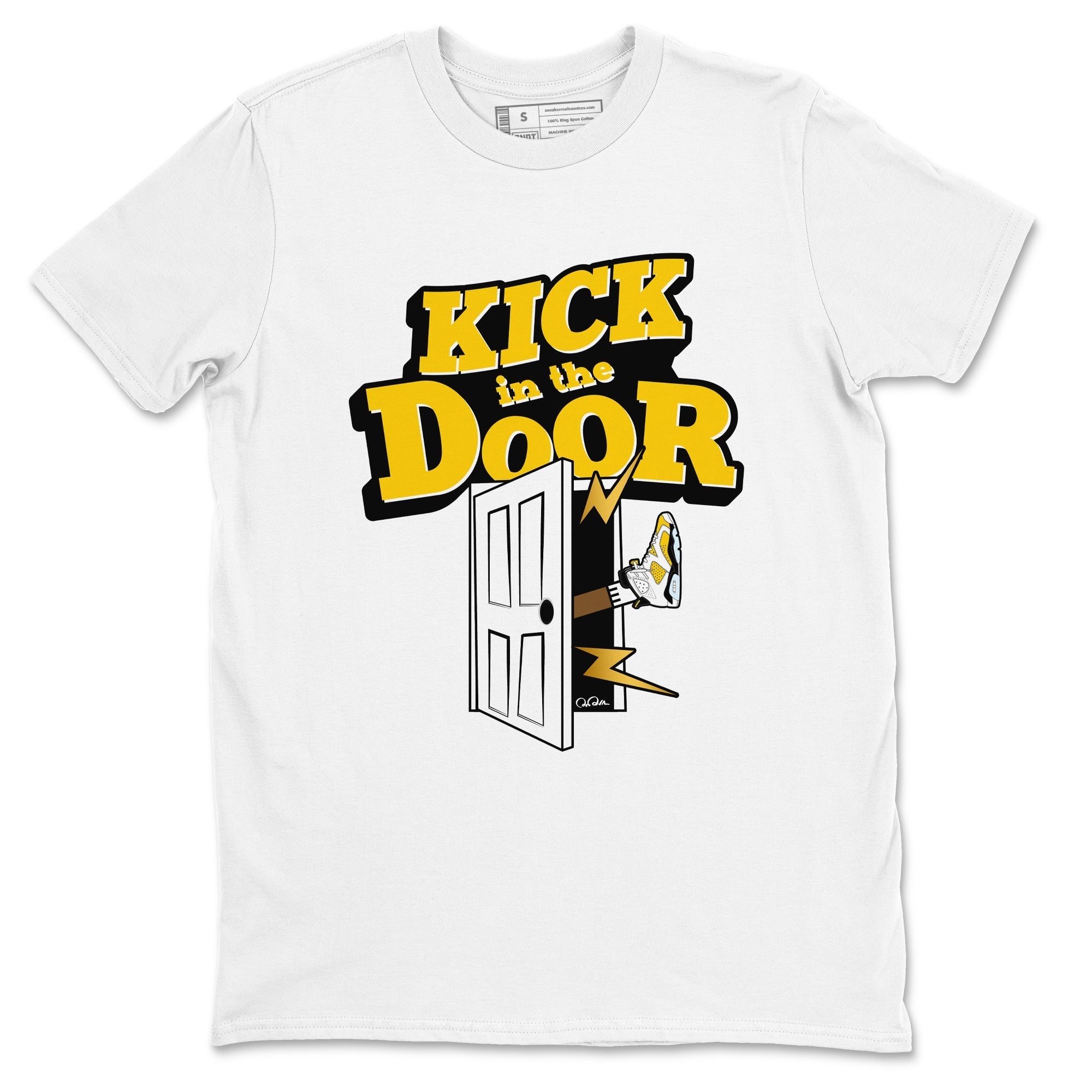 Air Jordan 6 Yellow Ochre shirt to match jordans Kick In The Door sneaker tees streetwear brand AJ6 Yellow Ochre Drip Gear Zone Brand Unisex White 2 T-Shirt