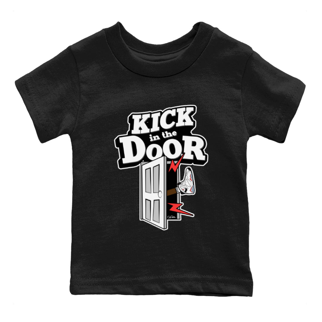 Air Jordan 7 Infrared Sneaker Match Tees Kick In The Door Streetwear Sneaker Shirt AJ7 Infrared Sneaker Release Tees Kids Shirts Black 2