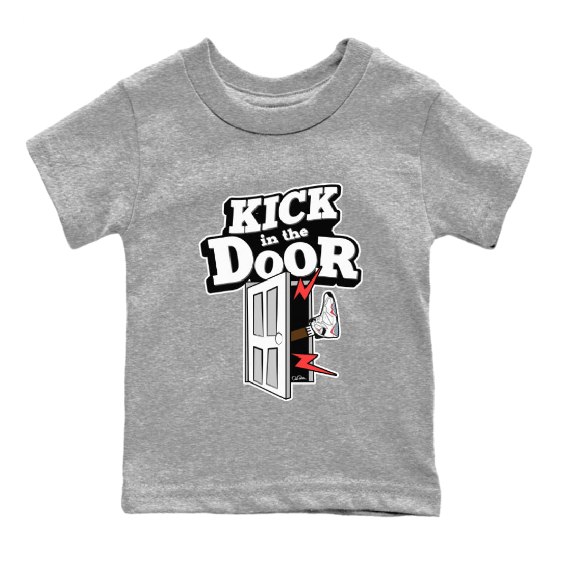 Air Jordan 7 Infrared Sneaker Match Tees Kick In The Door Streetwear Sneaker Shirt AJ7 Infrared Sneaker Release Tees Kids Shirts Heather Grey 2