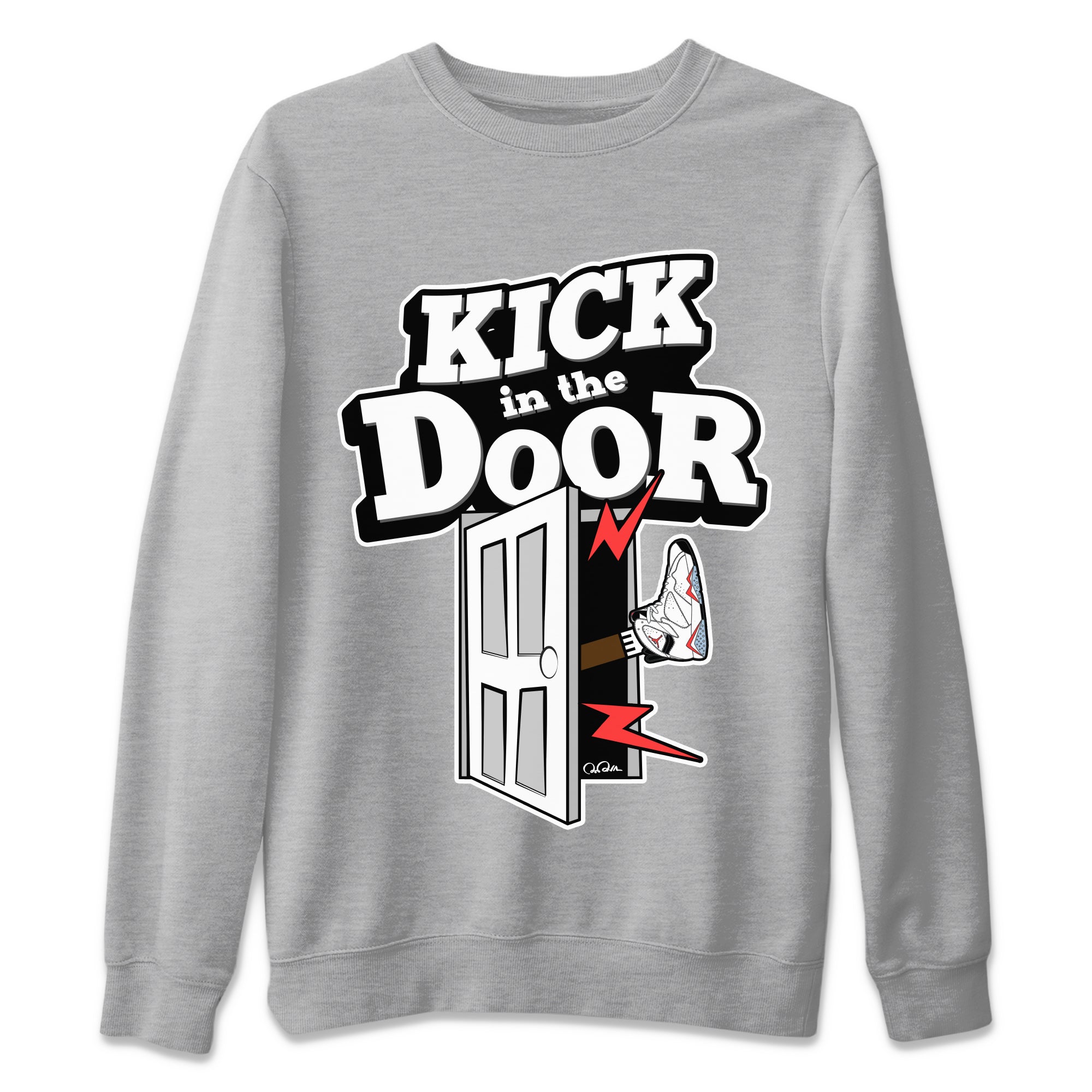 Air Jordan 7 Infrared Sneaker Match Tees Kick In The Door Streetwear Sneaker Shirt AJ7 Infrared Sneaker Release Tees Unisex Shirts Heather Grey 2