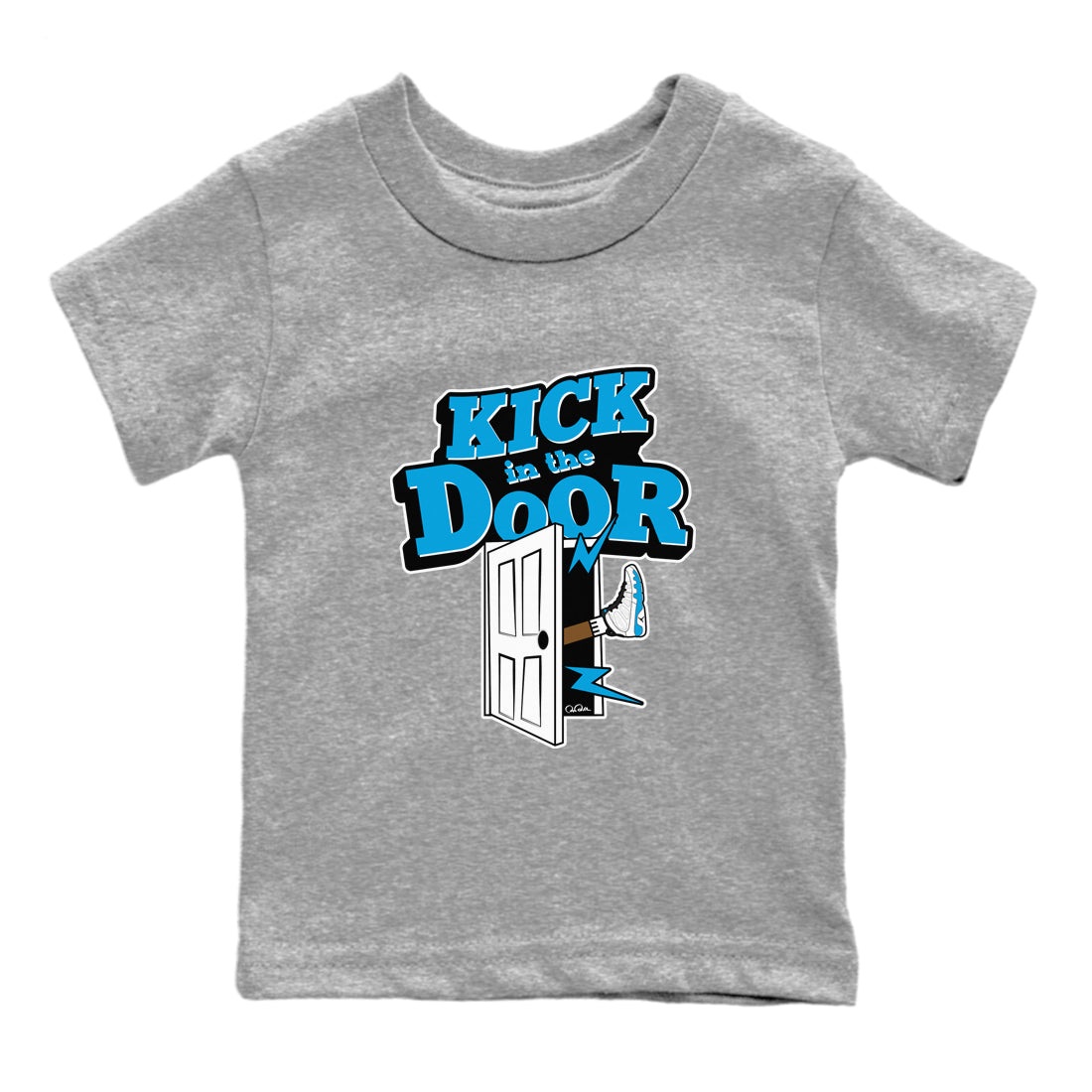 9s Powder Blue shirt to match jordans Kick In The Door sneaker tees Air Jordan 9 Powder Blue Drip Gear Zone baby toddler Heather Grey 2 cotton Shirt