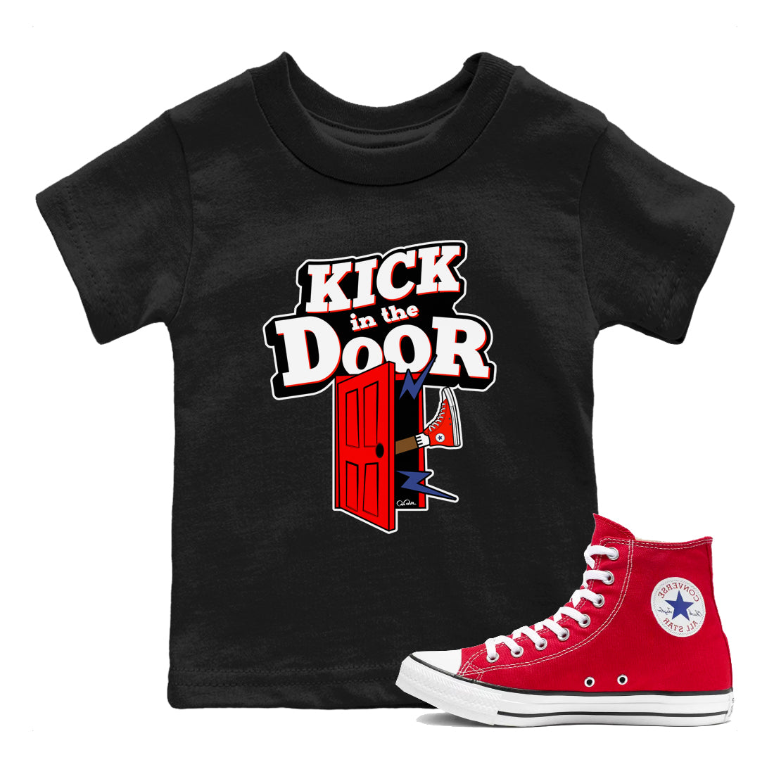 Converse High Top Red shirt to match sneakers Kick In The Door sneaker tees Shoes Match Converse High Top Red Drip Gear Zone Sneaker Tee Baby Toddler Black 1 T-Shirt