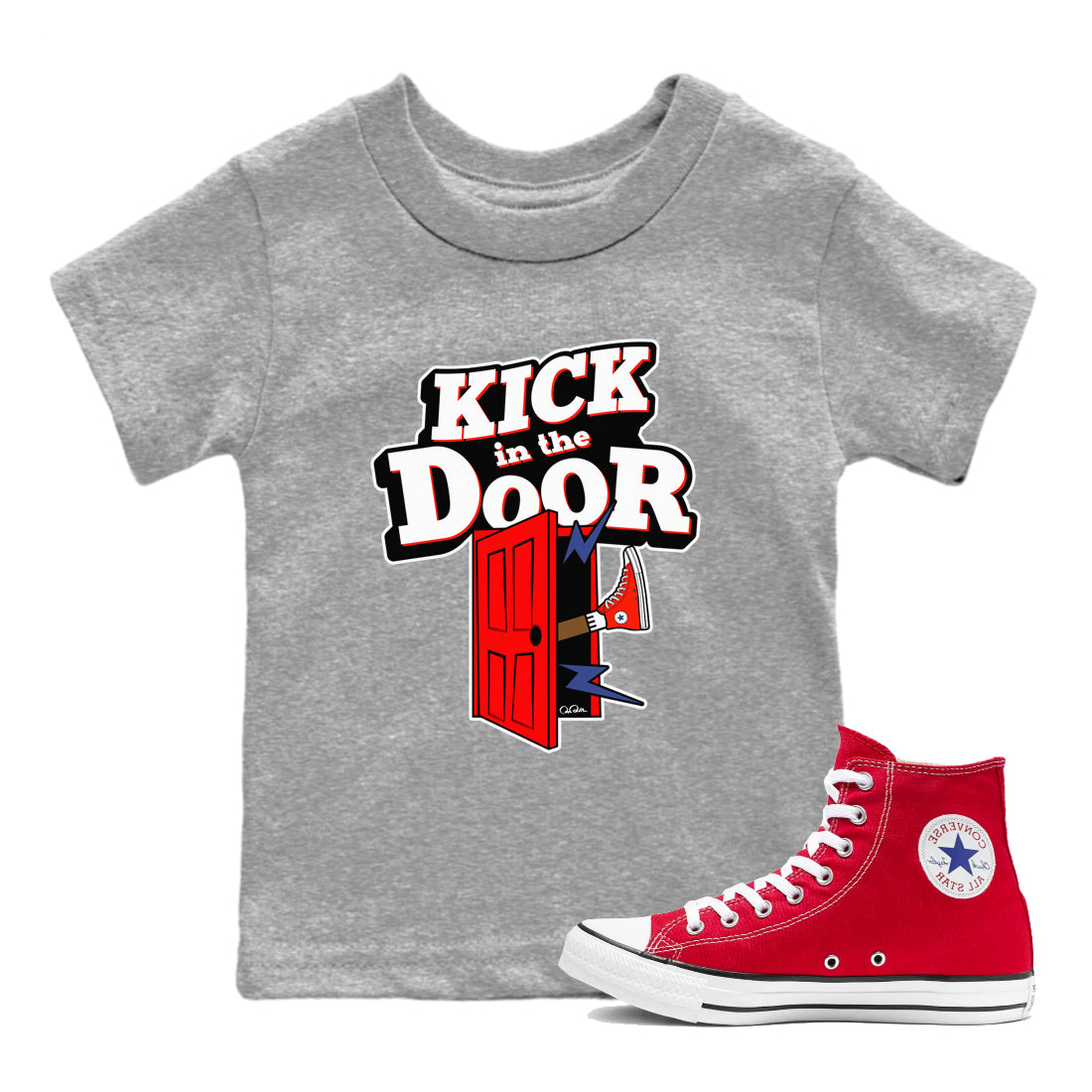 Converse High Top Red shirt to match sneakers Kick In The Door sneaker tees Shoes Match Converse High Top Red Drip Gear Zone Sneaker Tee Baby Toddler Heather Grey 1 T-Shirt