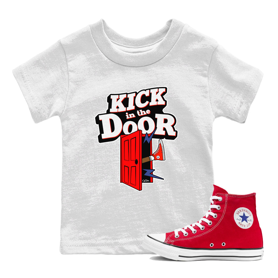 Converse High Top Red shirt to match sneakers Kick In The Door sneaker tees Shoes Match Converse High Top Red Drip Gear Zone Sneaker Tee Baby Toddler White 1 T-Shirt