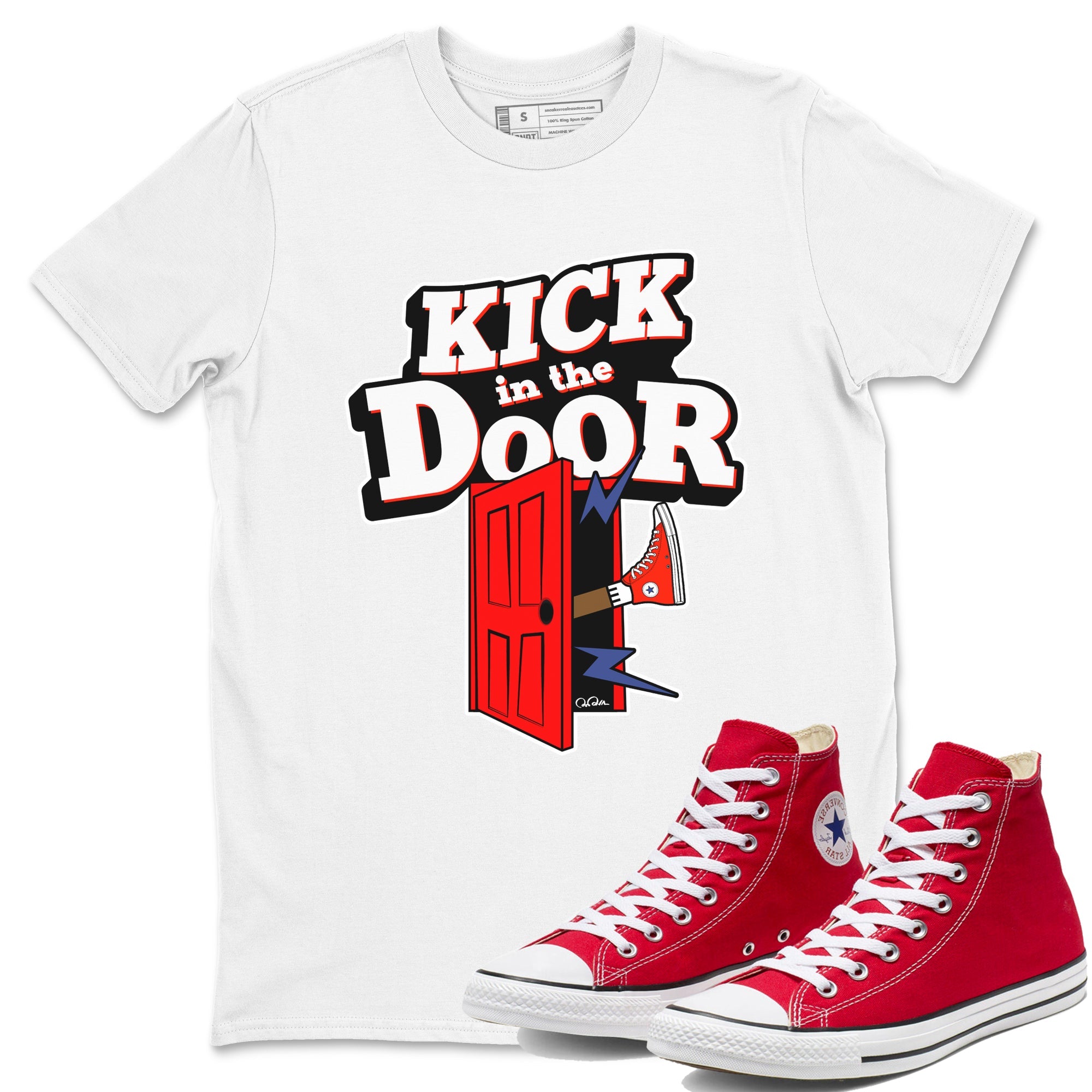 Converse High Top Red shirt to match sneakers Kick In The Door sneaker tees Shoes Match Converse High Top Red Drip Gear Zone Sneaker Tee Unisex White 1 T-Shirt