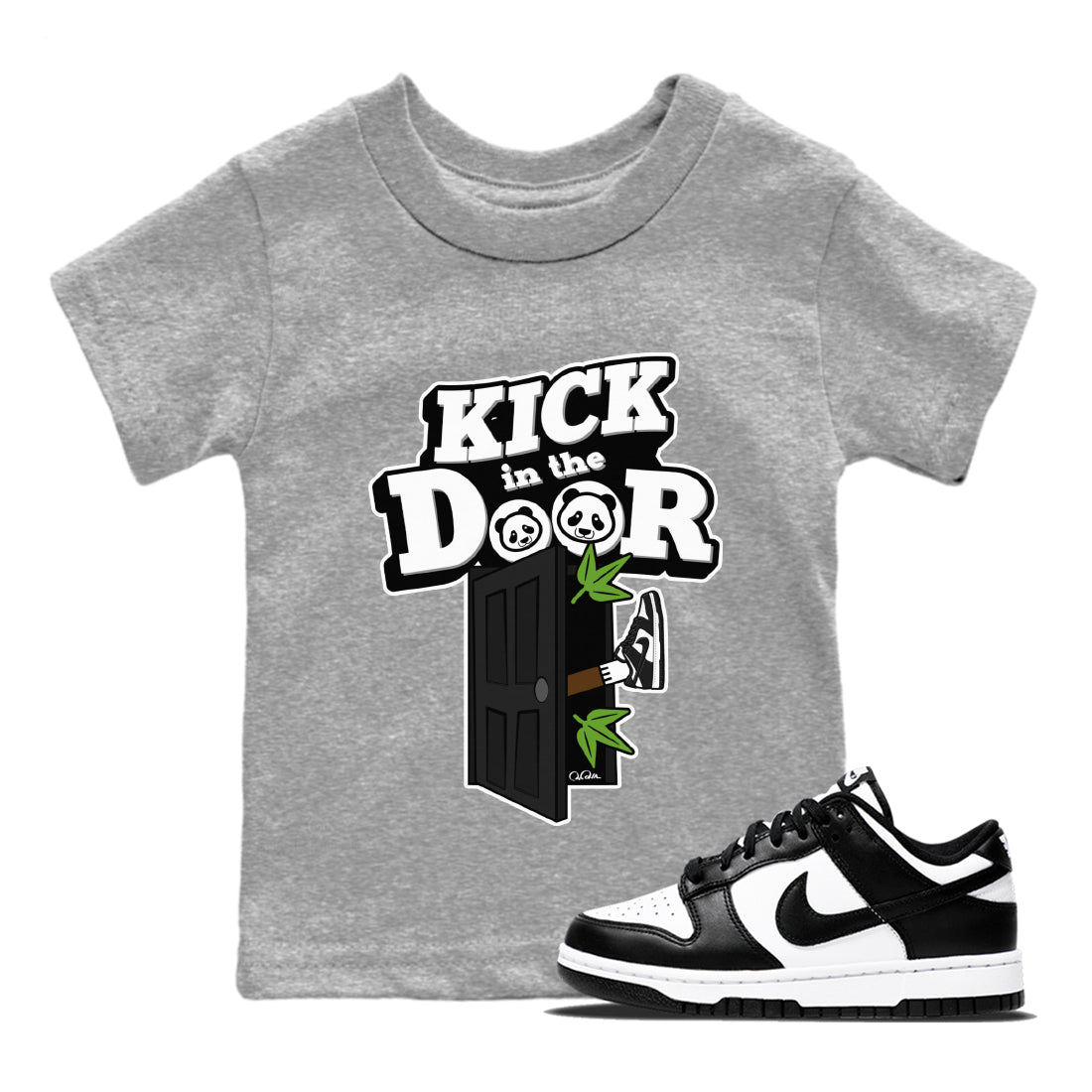 Dunk Panda Sneaker Match Tees Kick In The Door Streetwear Sneaker Shirt Dunk Low White Black Drip Gear Zone Sneaker Matching Clothing Kids Shirts Heather Grey 1